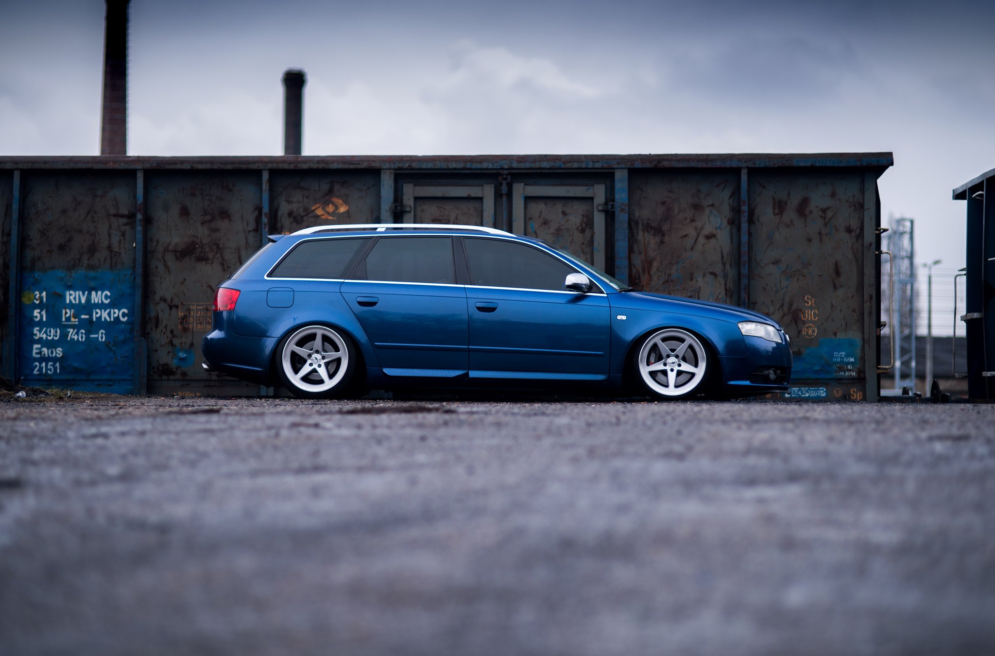 Blue Audi A4 with Aftermarket Side Skirts - Photo by JR Wheels