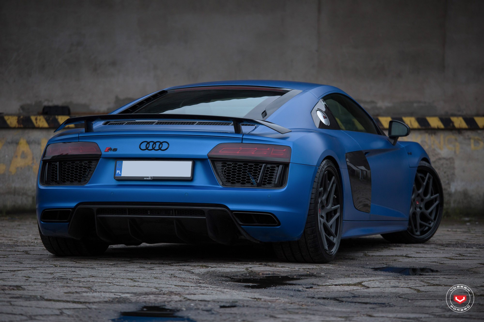 Matte Blue Audi R8 with Red Smoke Taillights - Photo by Vossen Wheels