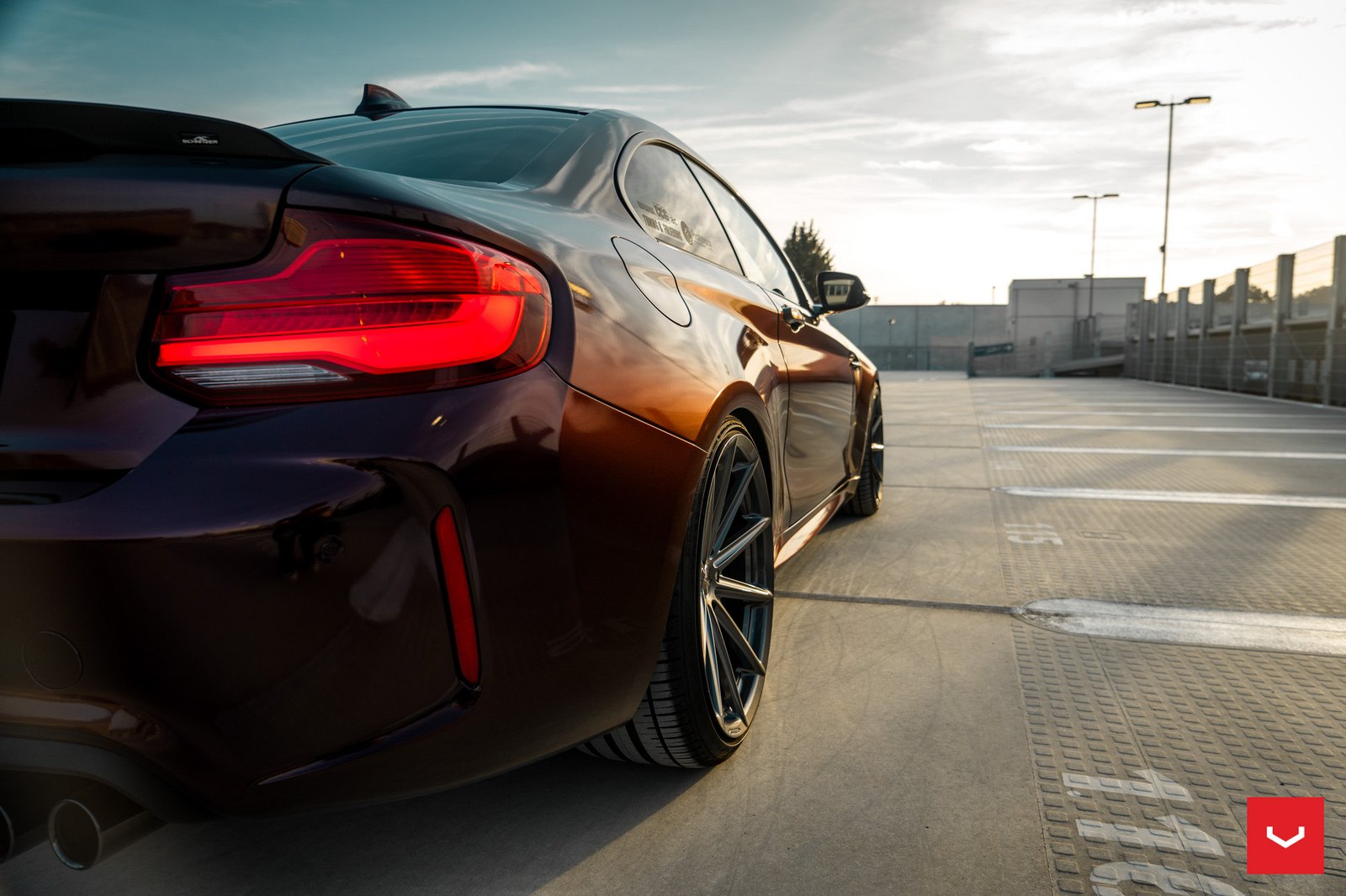 Red LED Taillights on Burgundy BMW 2-Series - Photo by Vossen