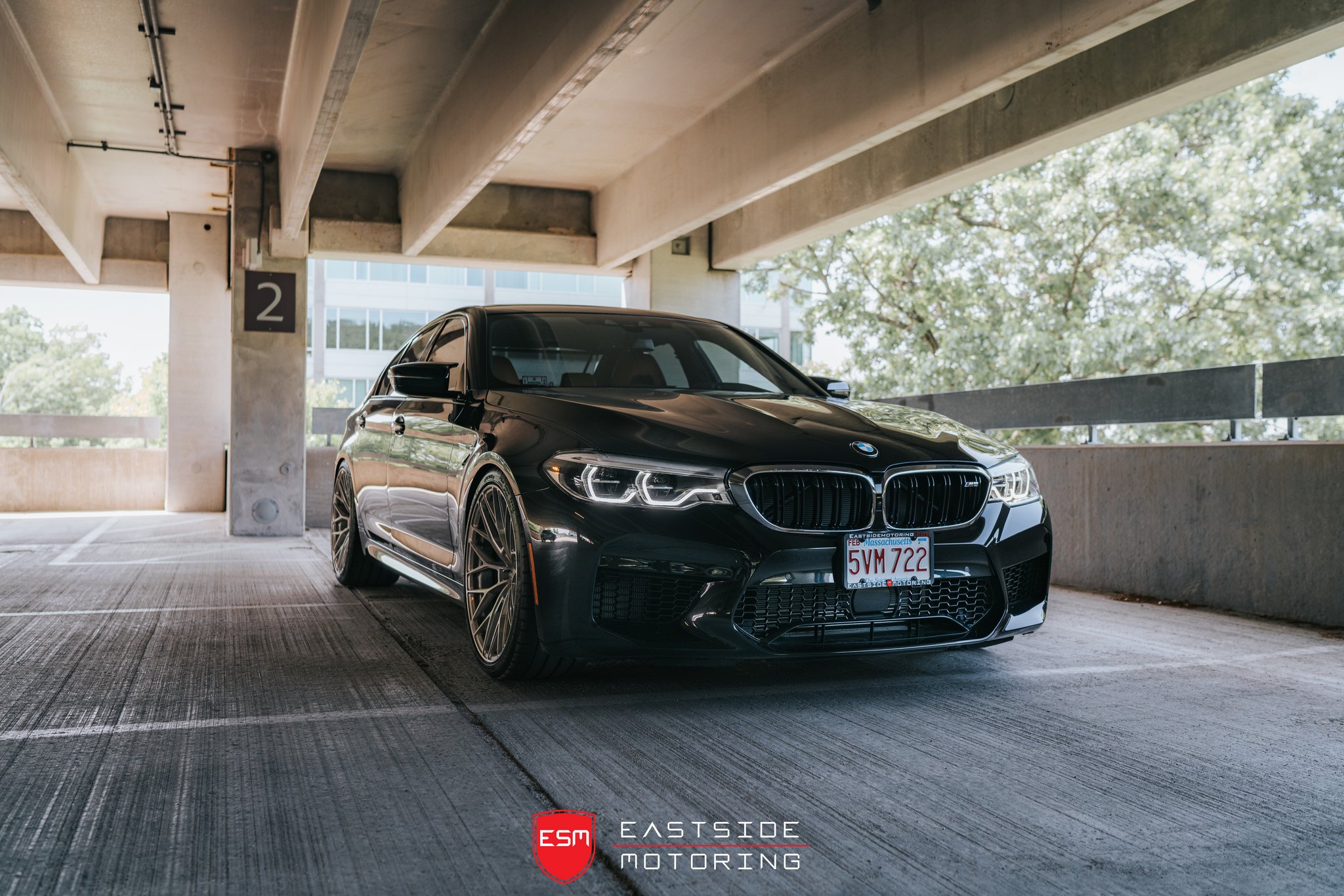 Black BMW 5-Series with Custom LED-Bar Style Headlights - Photo by ANRKY Wheels