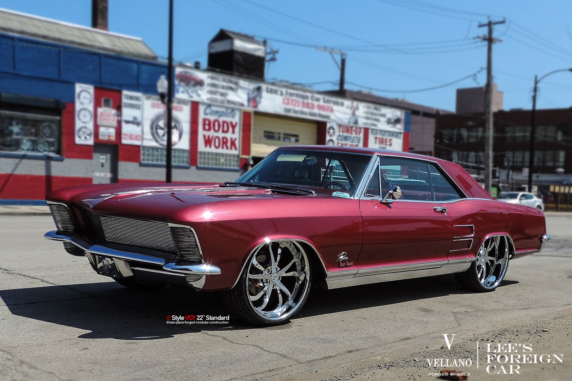 Red Buick Riviera with Custom Side Skirts - Photo by Vellano