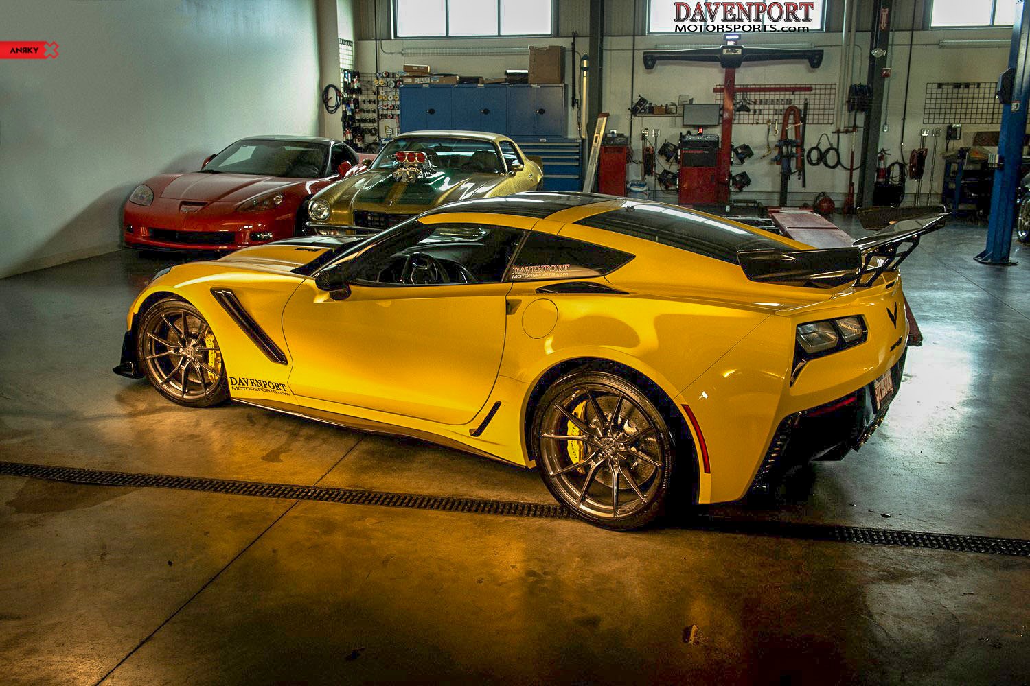 Yellow Chevy Corvette with Aftermarket Rear Wing Spoiler - Photo by ANRKY Wheels