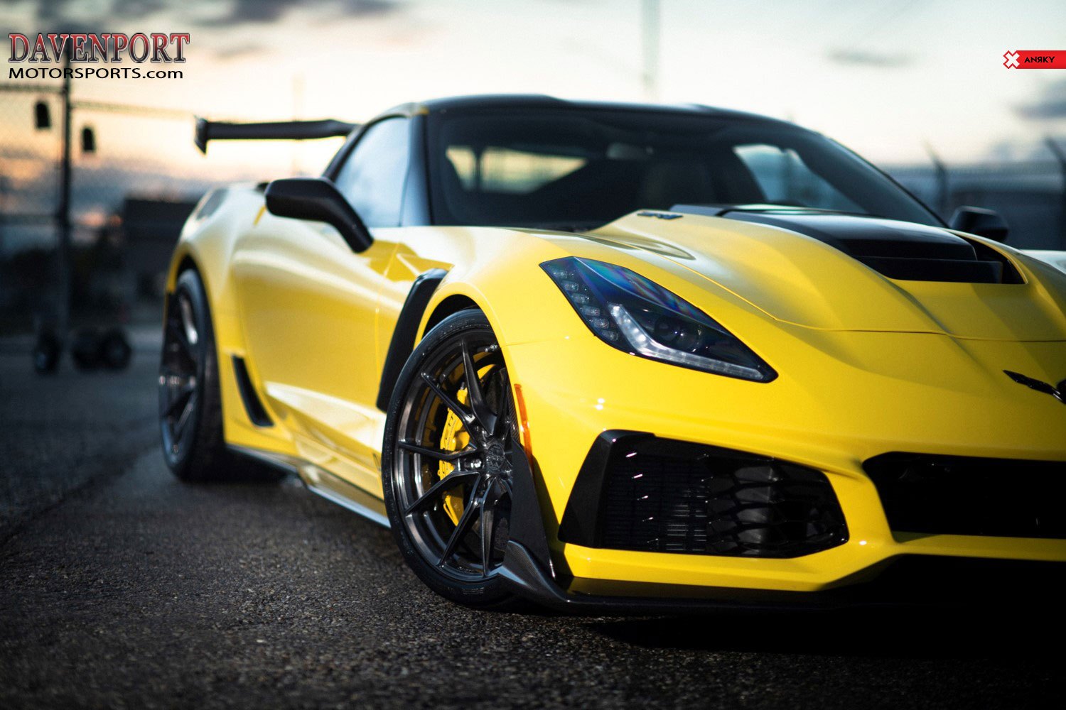 Yellow Chevy Corvette with Dark Smoke LED Headlights - Photo by ANRKY Wheels