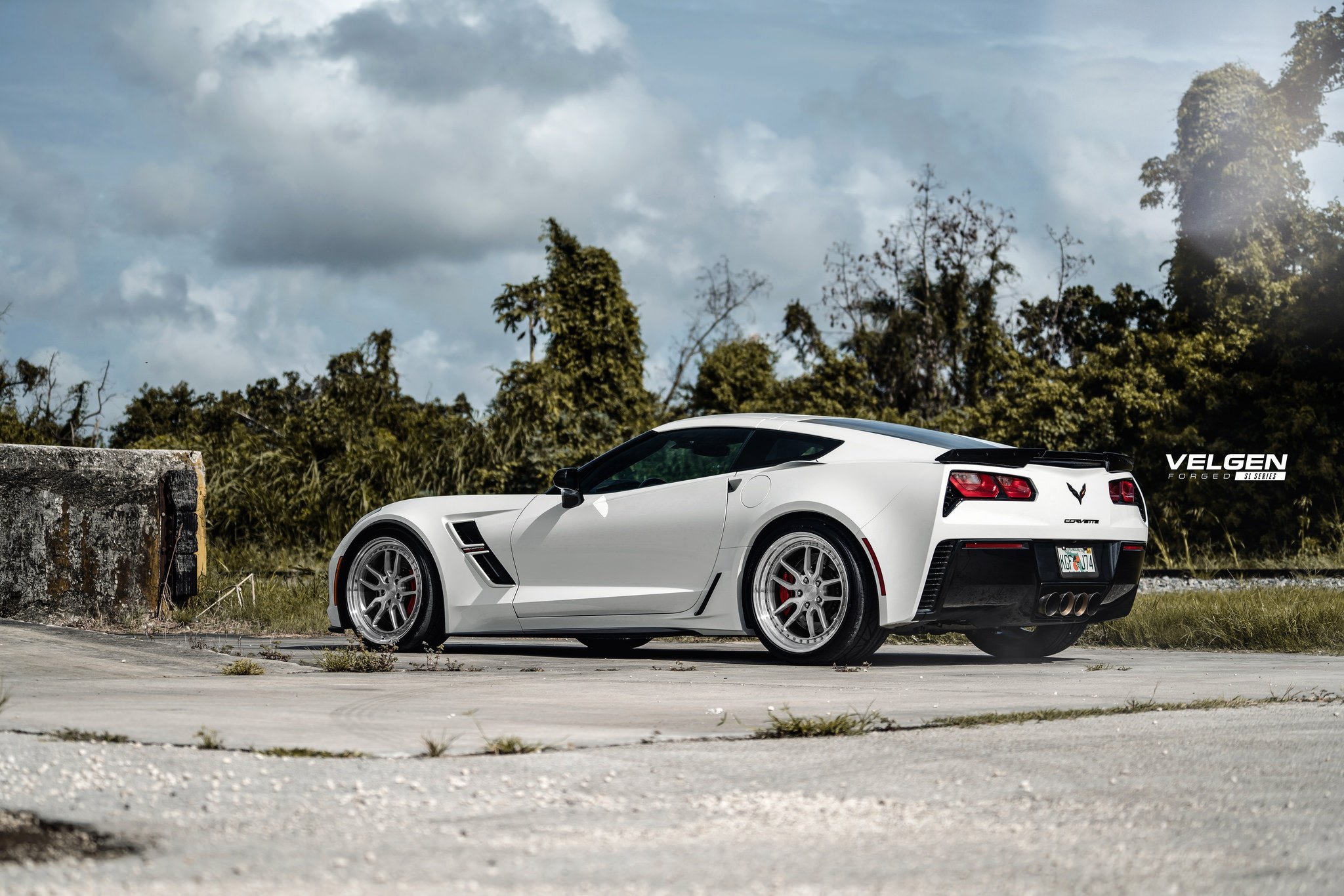 White Chevy Corvette with Aftermarket Side Scoops - Photo by Velgen Wheels