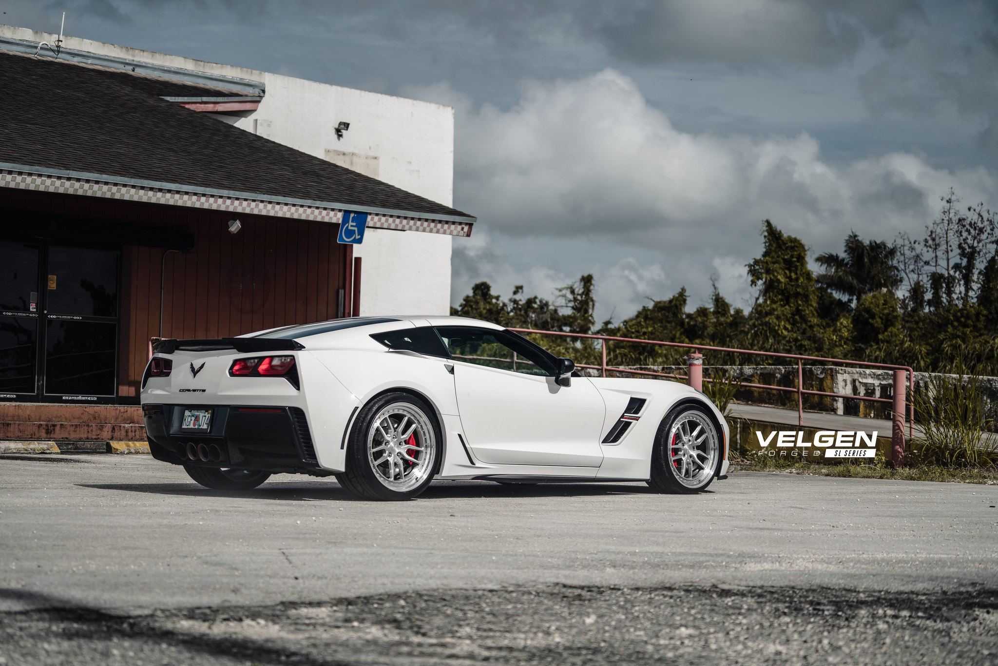 White Chevy Corvette with Custom Style Rear Spoiler - Photo by Velgen Wheels