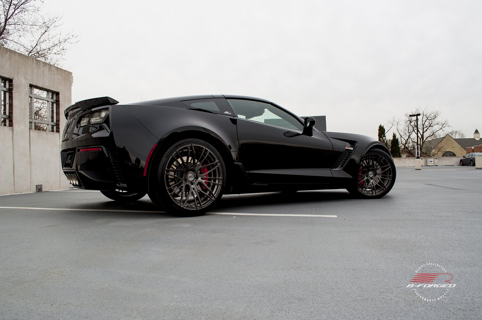 Black Chevy Corvette Z06 with Custom Style Rear Spoiler - Photo by B-Forged Performance Wheels