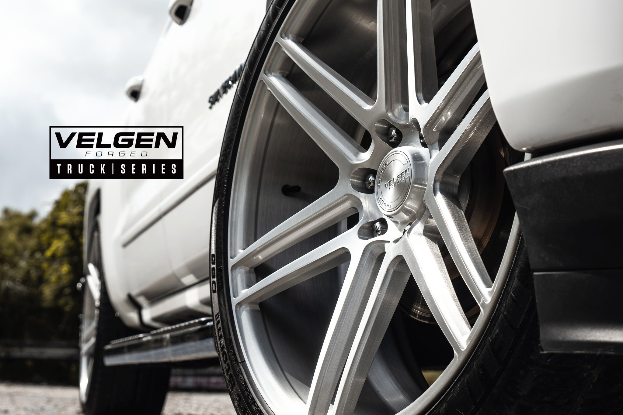 Chrome Forged Velgen Wheels on White Chevy Silverado - Photo by Velgen Wheels