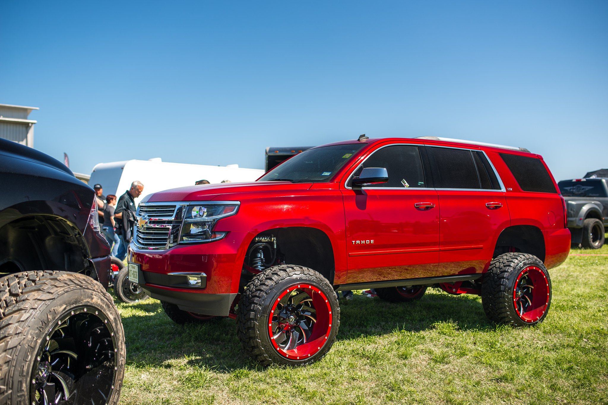 Red Chevy Tahoe with Fox Suspension Kit - Photo by Fuel Offroad