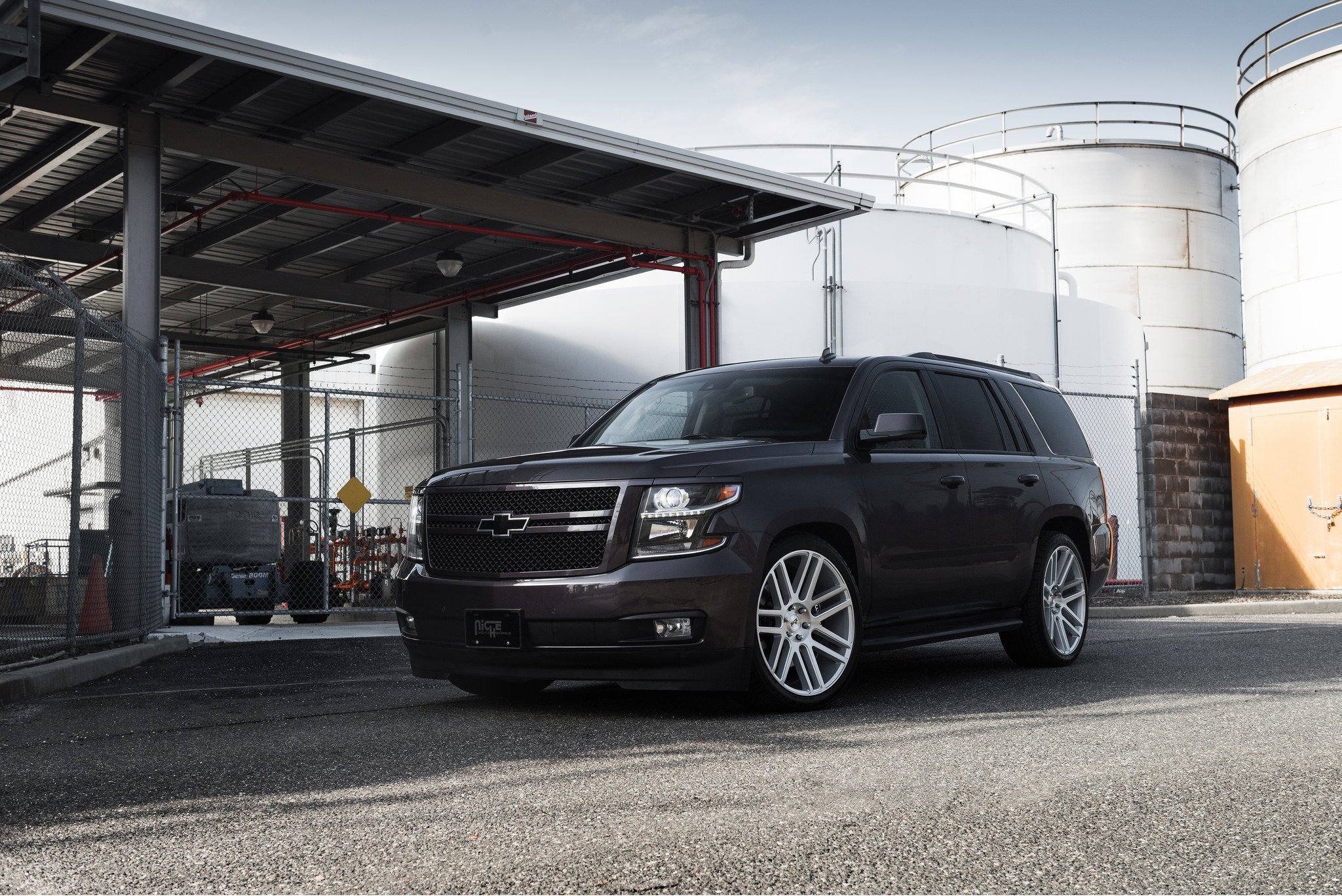 Custom Mesh Grille on Black Chevy Tahoe - Photo by Niche Road Wheels