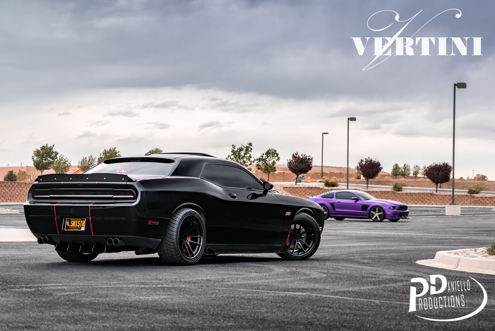 Custom Rear Spoiler on Black Dodge Challenger SRT - Photo by Vertini Wheels