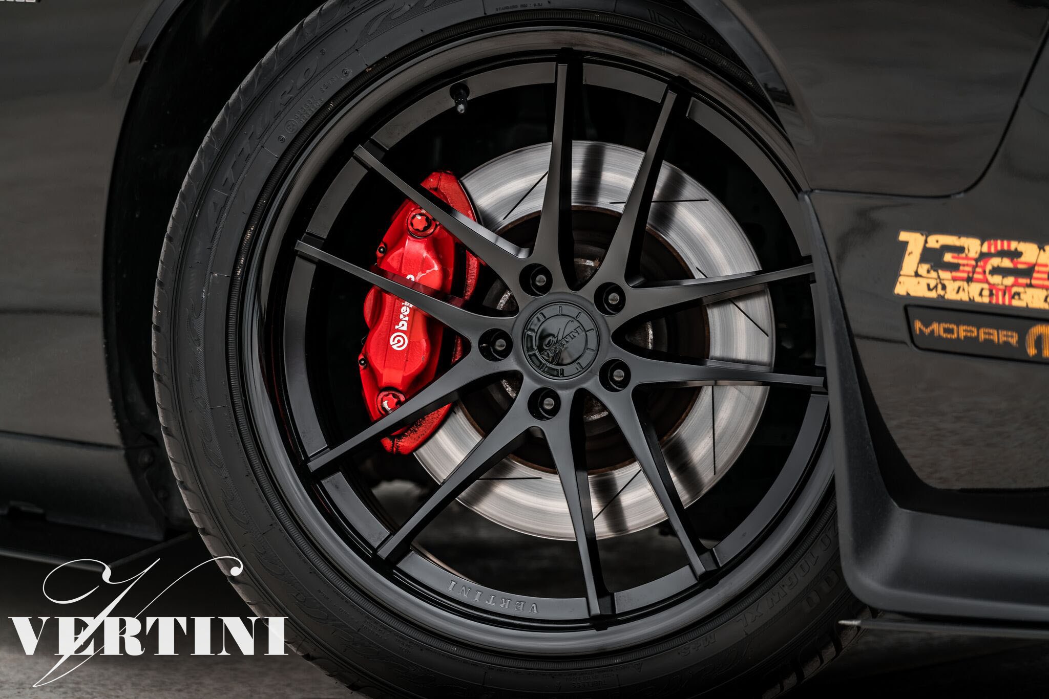 Vertini Rims with Brembo Brakes on Black Dodge Challenger - Photo by Vertini Wheels