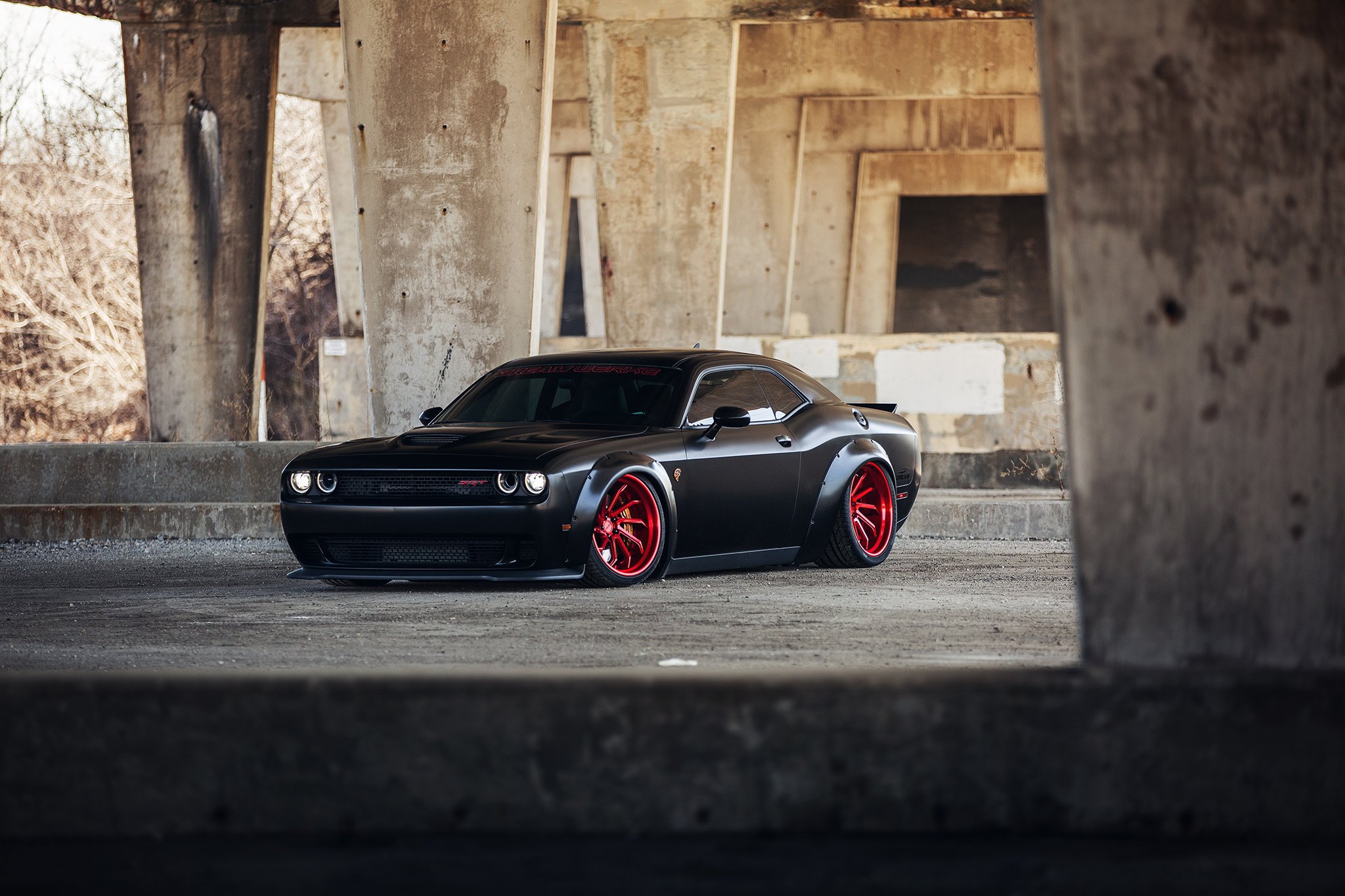 Black Dodge Challenger SRT with Crystal Clear Halo Headlights - Photo by B-Forged Performance Wheels
