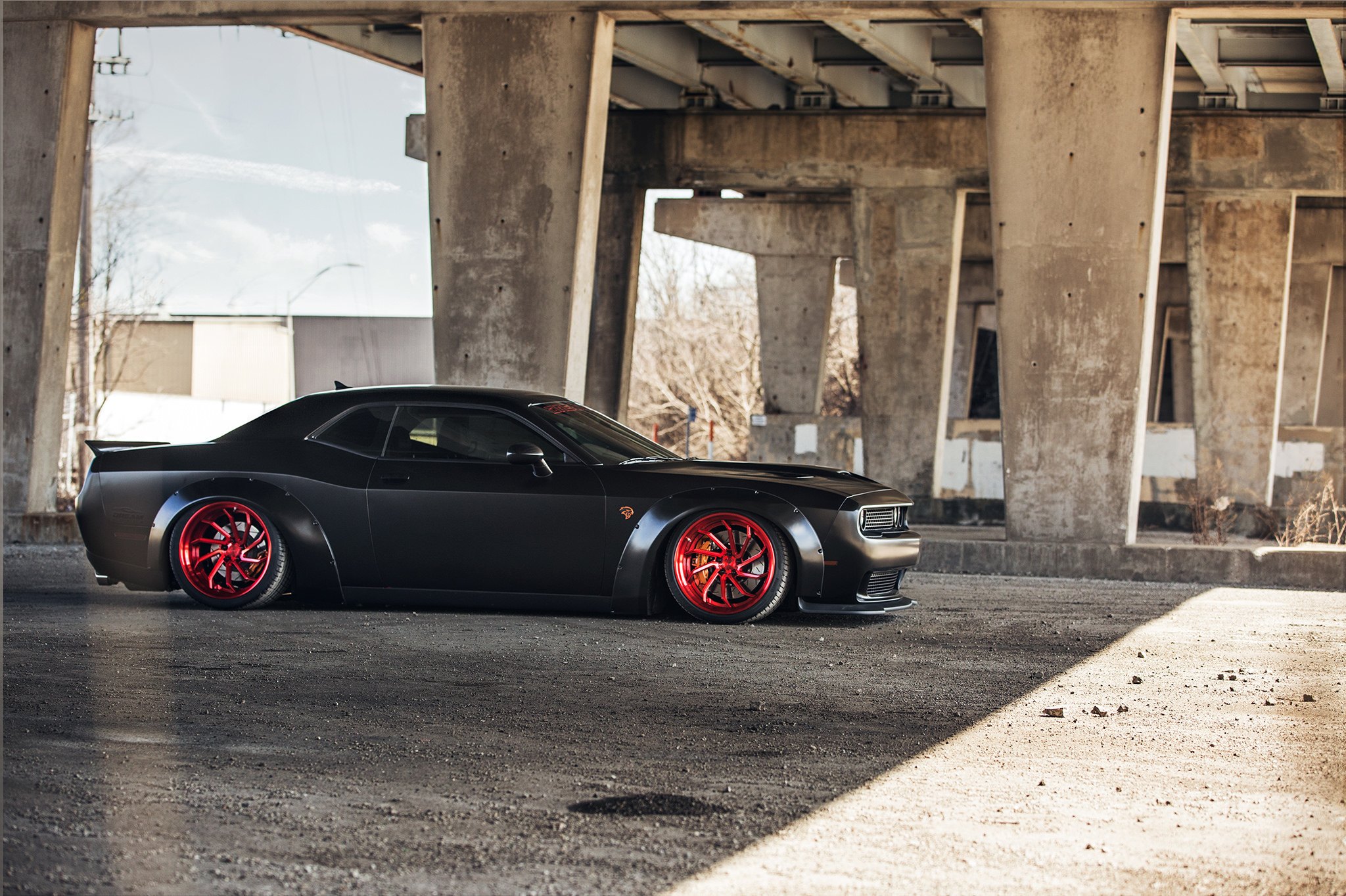 Custom Side Mirrors on Black Dodge Challenger SRT - Photo by B-Forged Performance Wheels