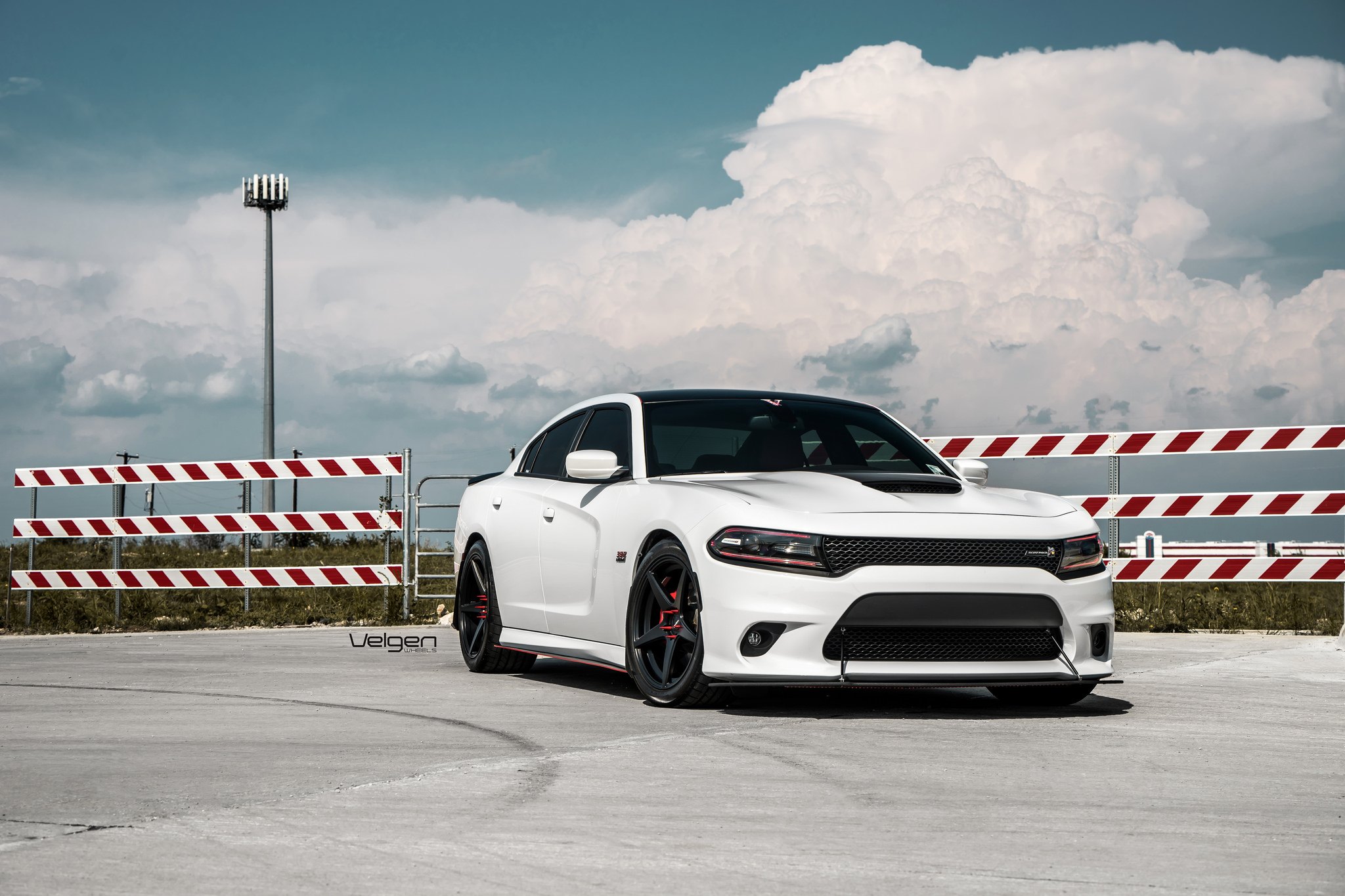 Custom White Dodge Charger with Red Accents - Photo by Velgen