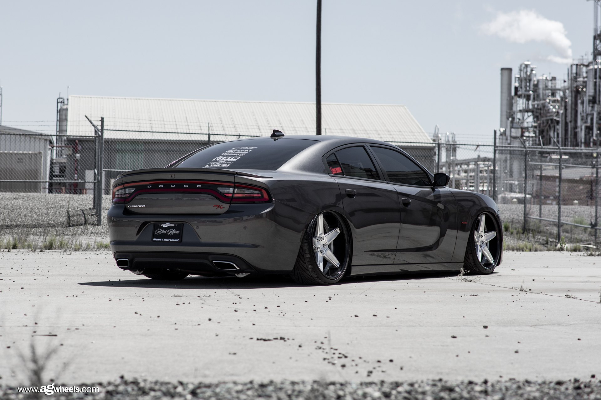 Gray Dodge Charger with Factory Style Rear Spoiler - Photo by Avant Garde Wheels