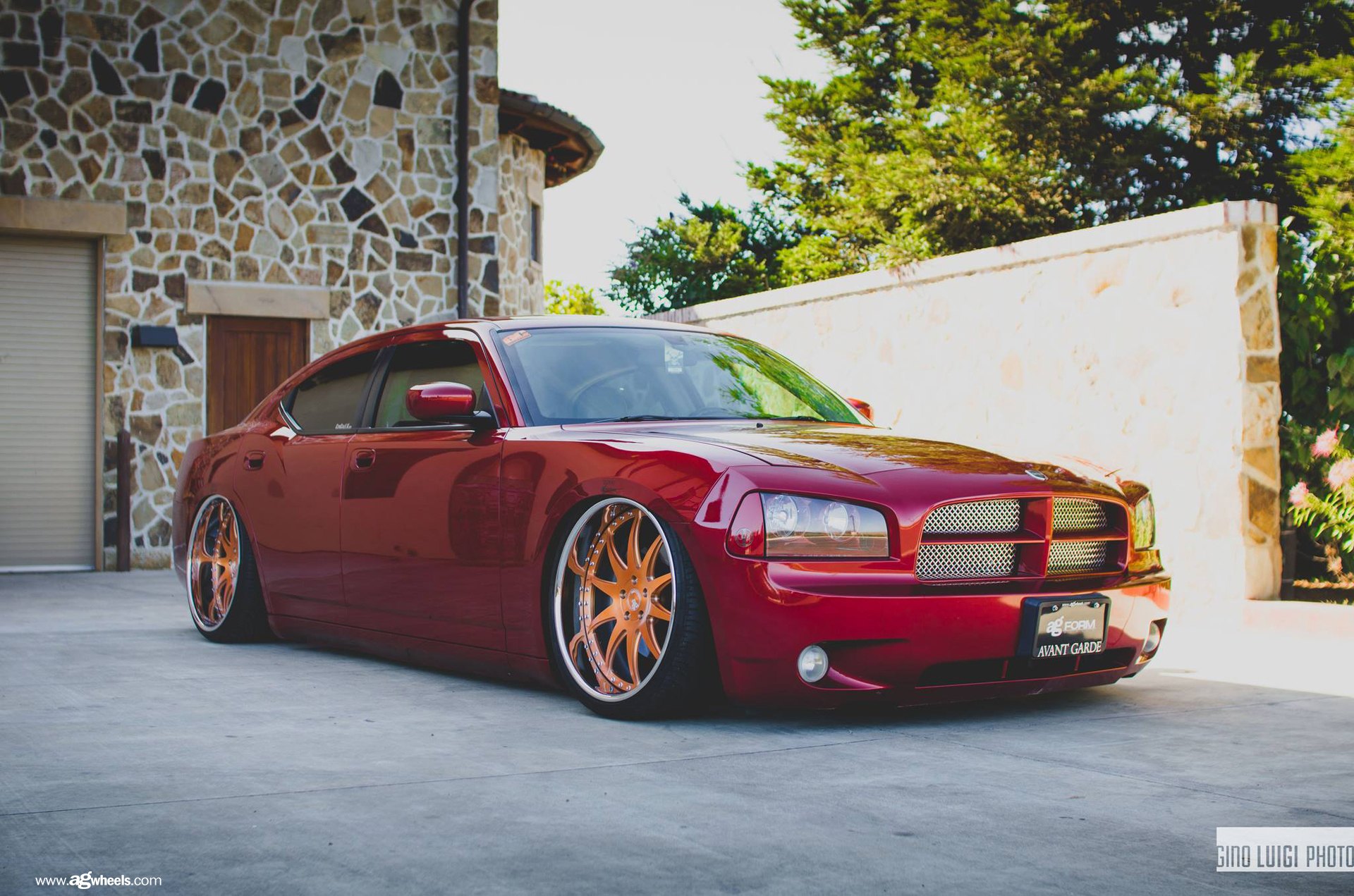 Custom Red Stanced Dodge Charger - Photo by Avant Garde Wheels