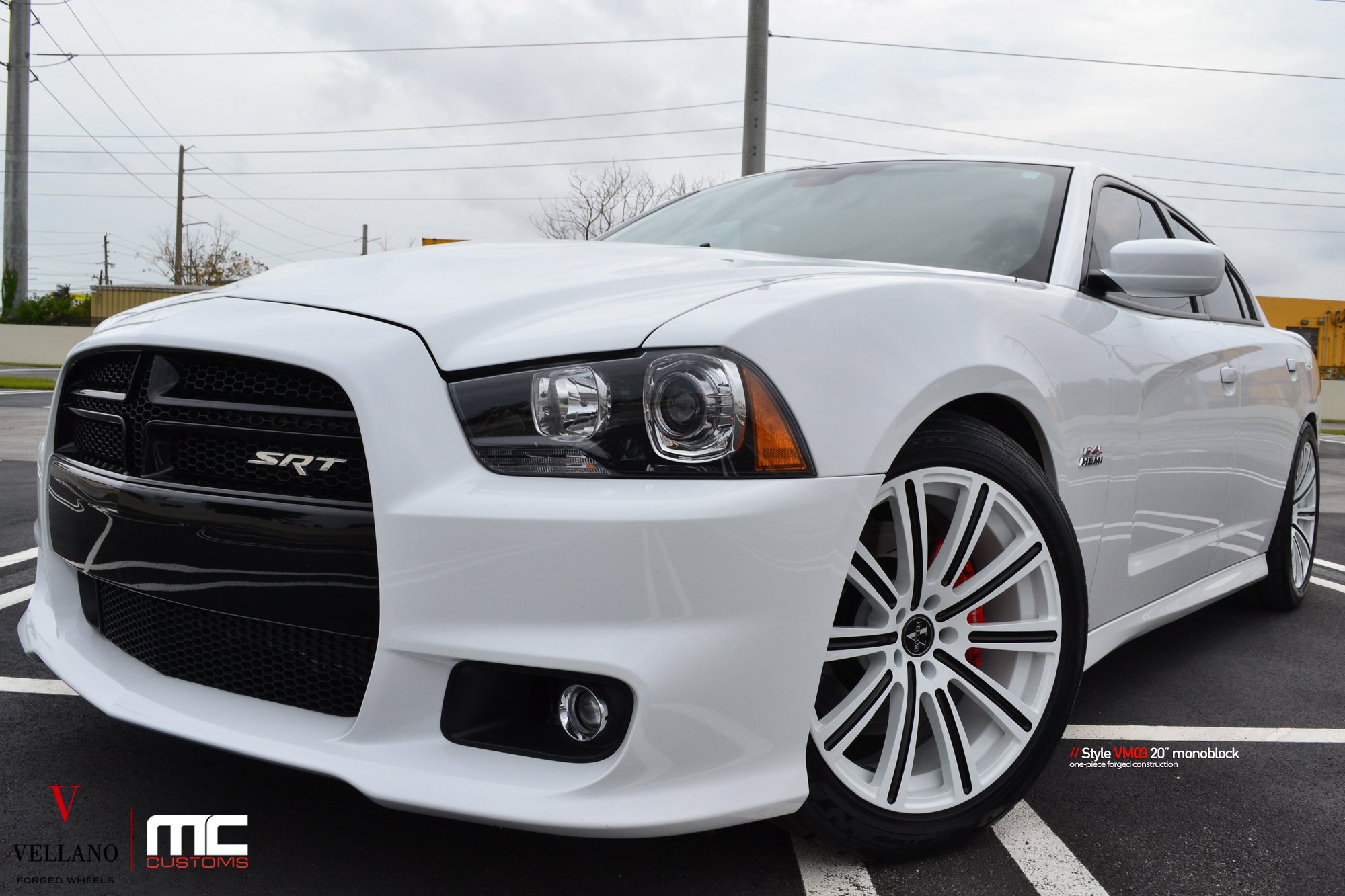 Blacked Out Grille on White Dodge Charger SRT - Photo by Vellano