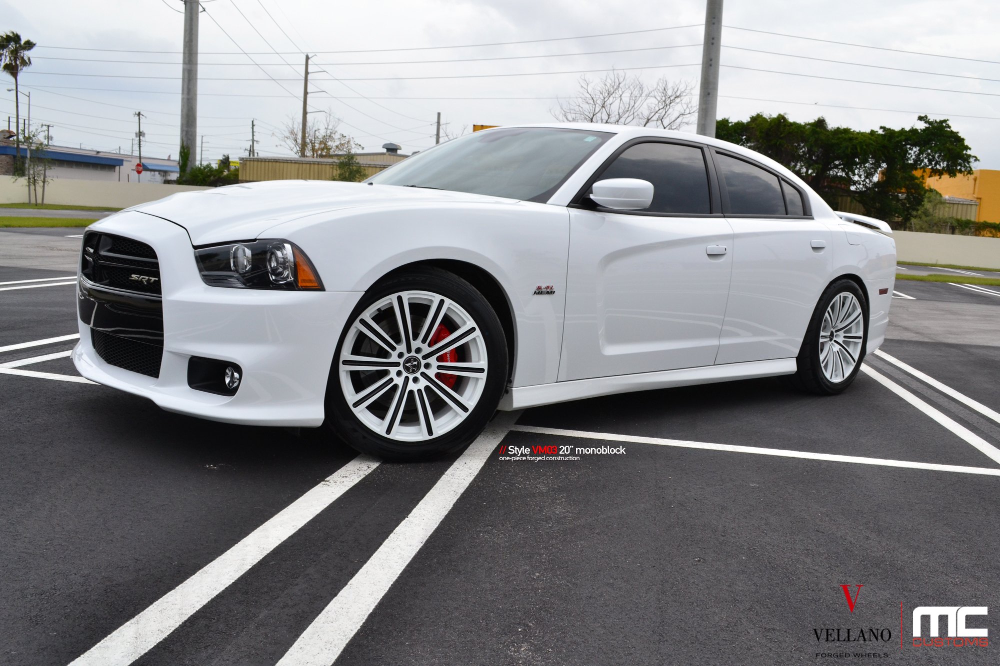 20 Inch Vellano Rims on White Dodge Charger - Photo by Vellano