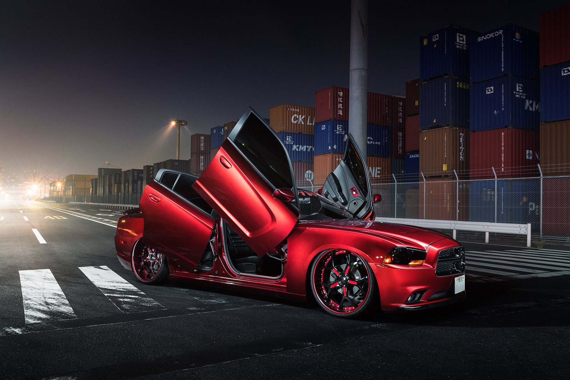 Custom Red Dodge Charger with Vertical Doors - Photo by Forgiato