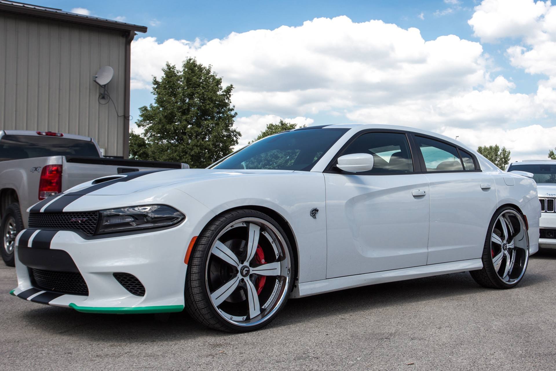 White Dodge Charger SRT with Aftermarket Front Bumper - Photo by Forgiato
