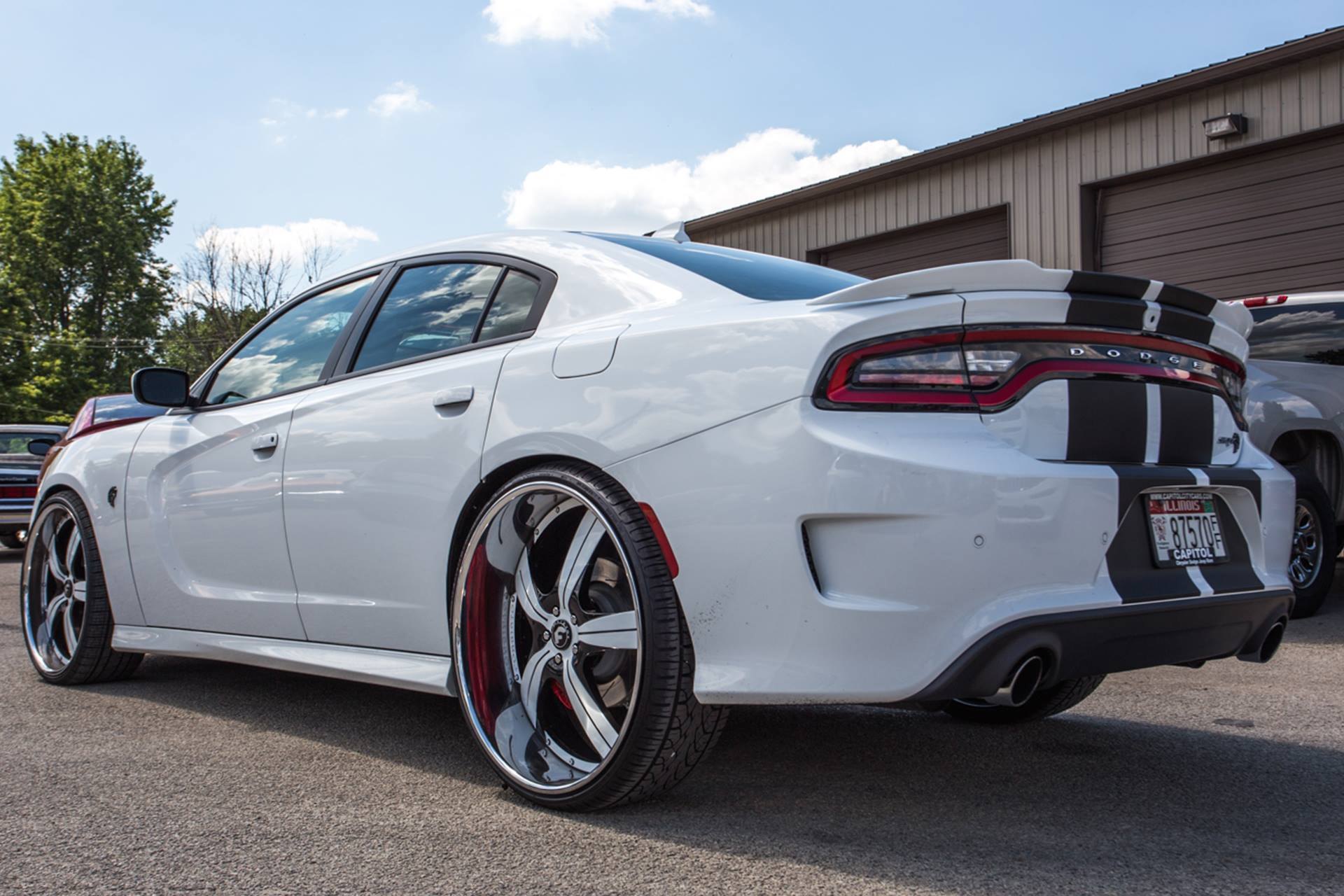 Custom Style Rear Spoiler on White Dodge Charger - Photo by Forgiato