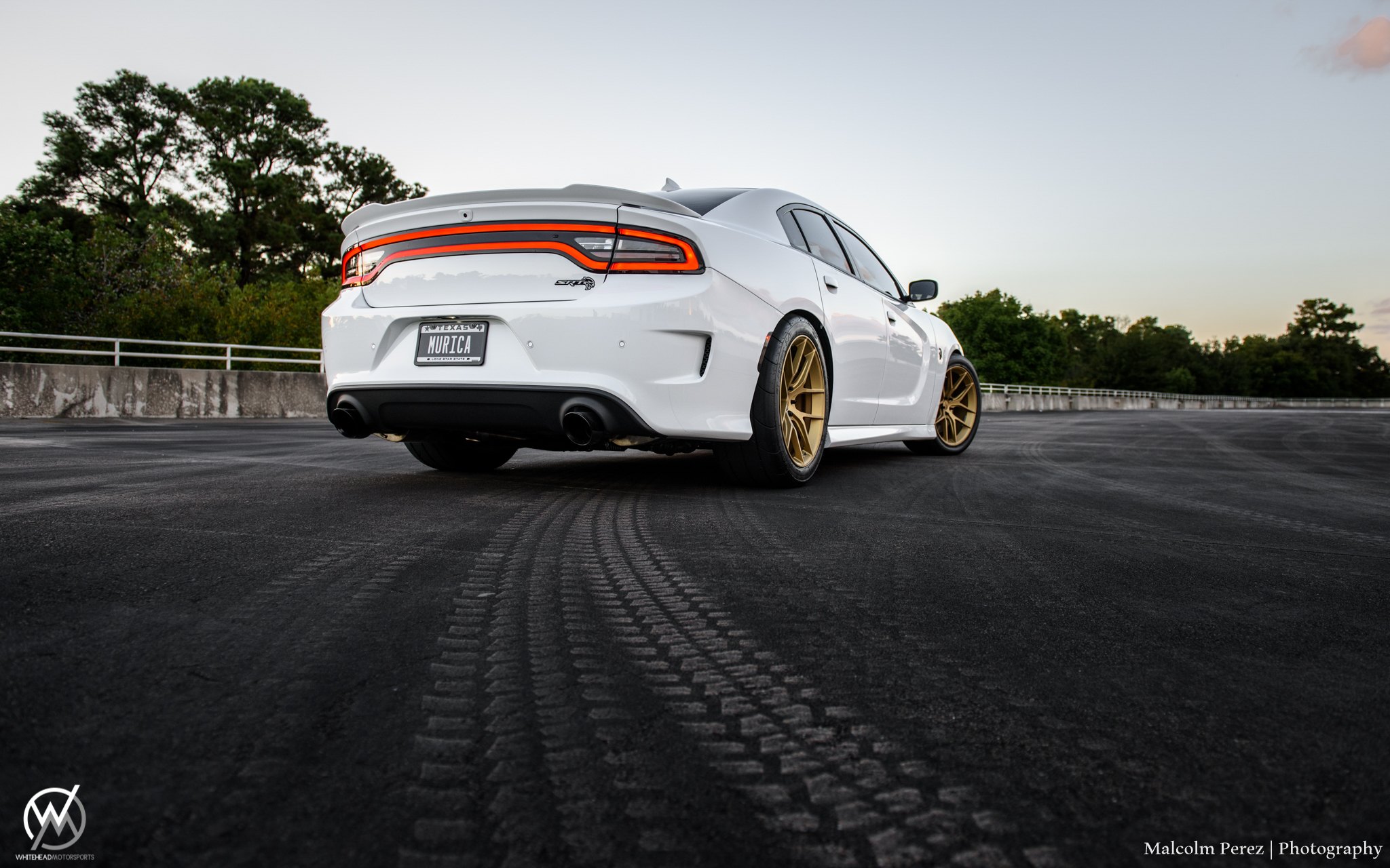 Matte Gold Forgeline Rims on White Dodge Charger - Photo by Forgeline Motorsports