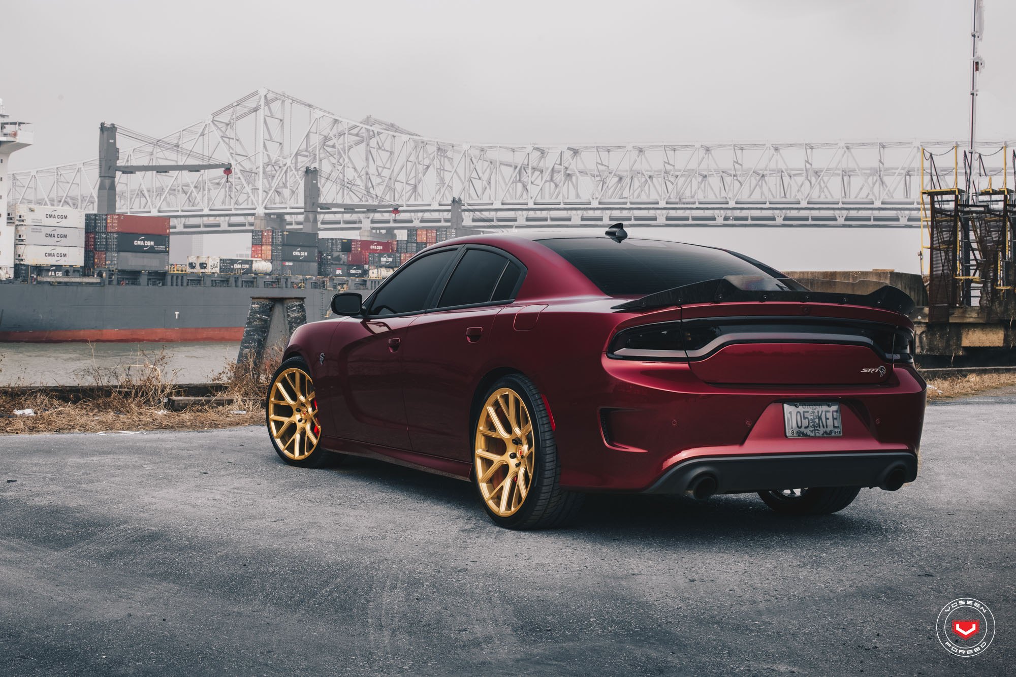 Red Dodge Charger SRT with Custom Rear Diffuser - Photo by Vossen