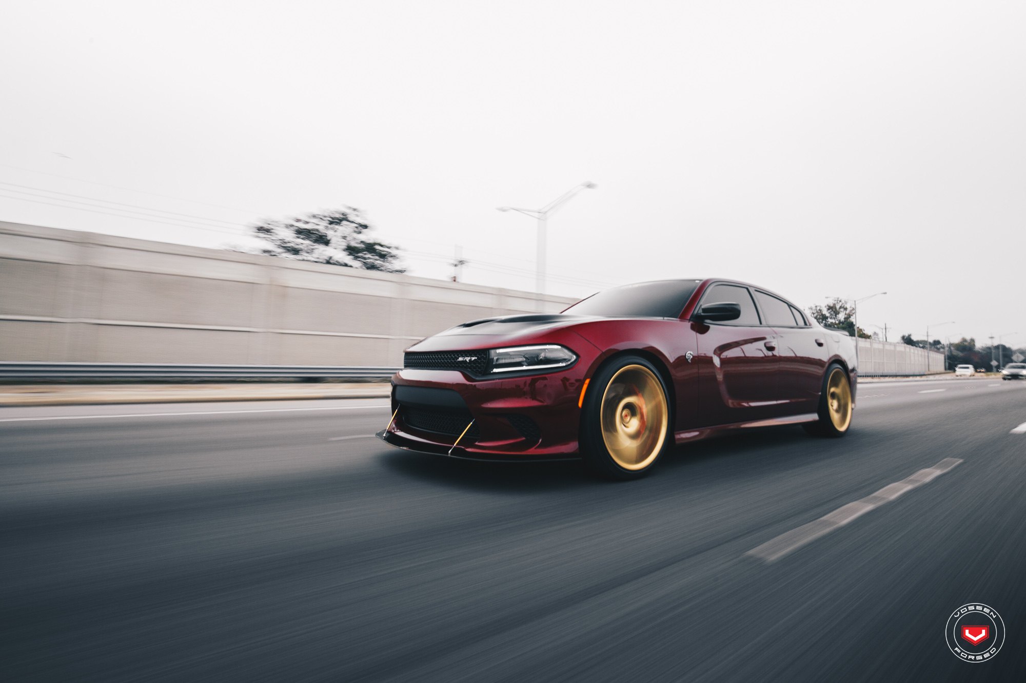 Red Dodge Charger with Gold Forged Vossen Wheels - Photo by Vossen