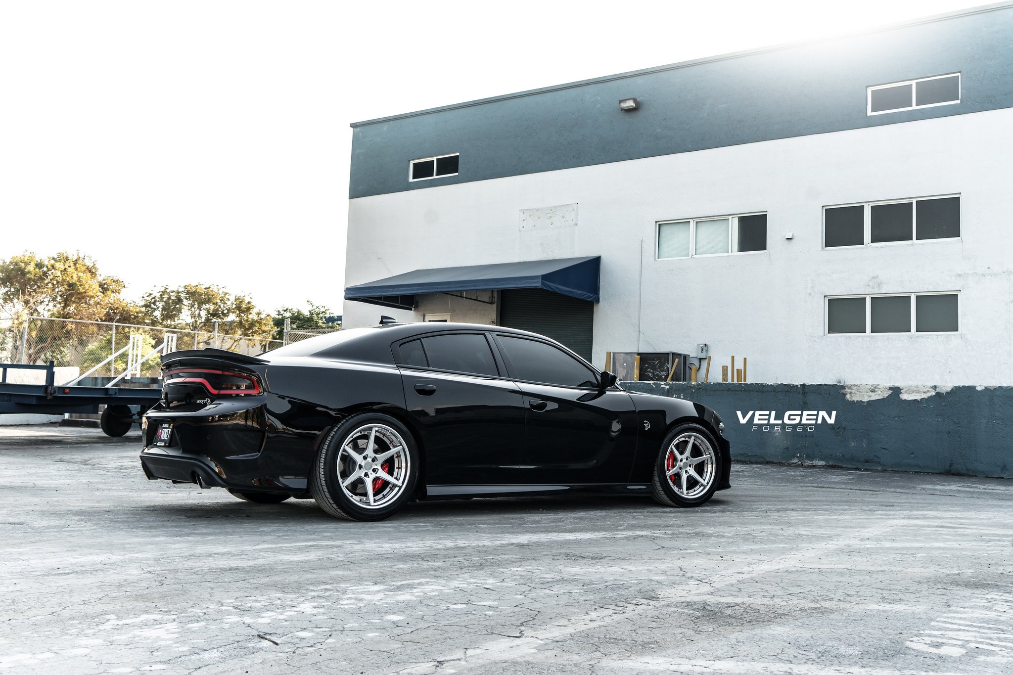 Black Dodge Charger with Custom Style Rear Spoiler - Photo by Velgen Wheels