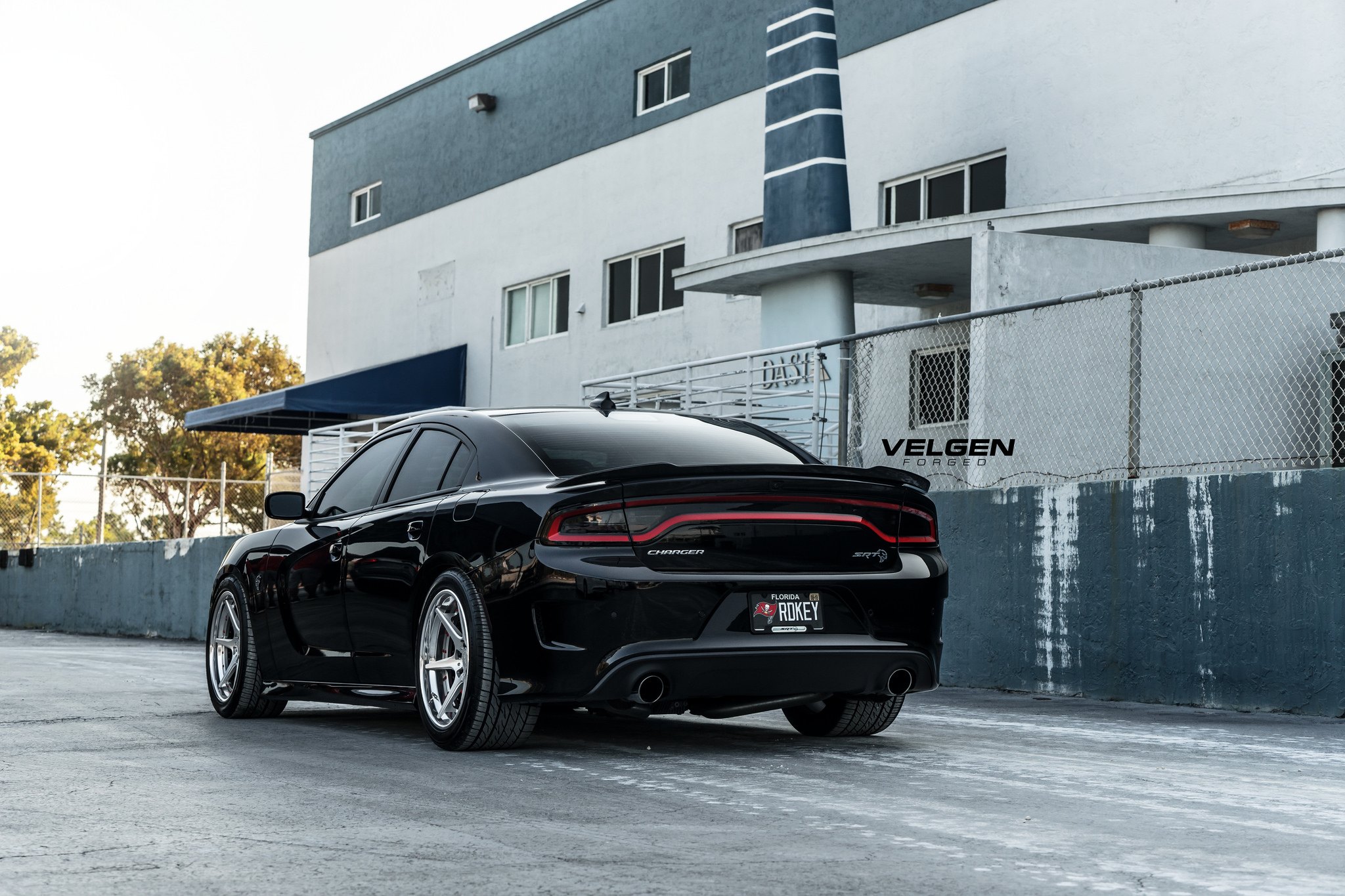Black Dodge Charger SRT with Custom Rear Diffuser - Photo by Velgen Wheels