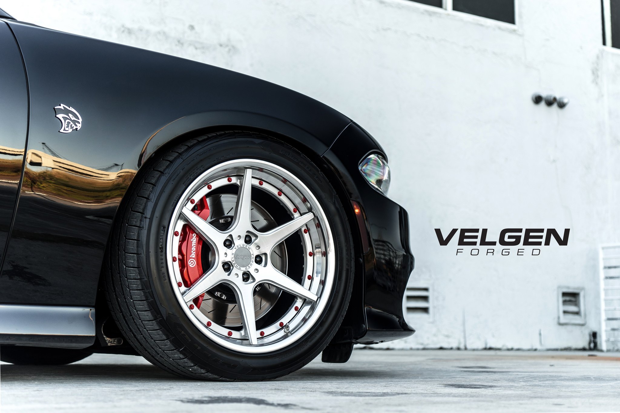 Velgen Rims with Brembo Brakes on Black Dodge Charger - Photo by Velgen Wheels