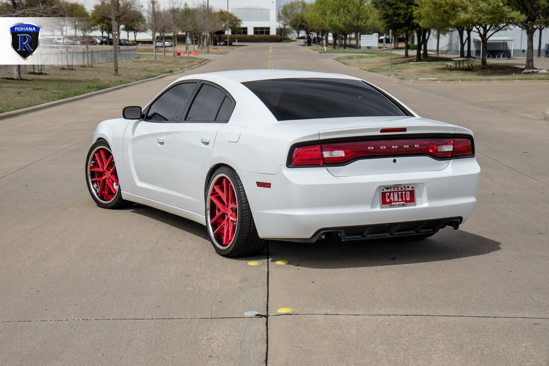 White Dodge Charger with Aftermarket LED Taillights - Photo by Rohana Wheels