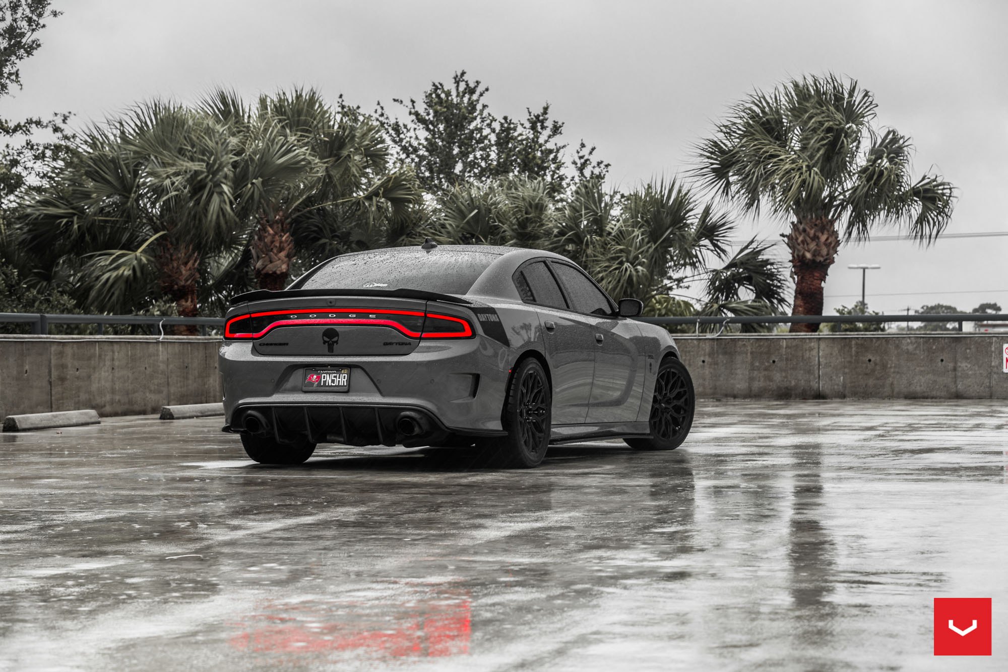 Aftermarket Rear Spoiler on Gray Dodge Charger - Photo by Vossen