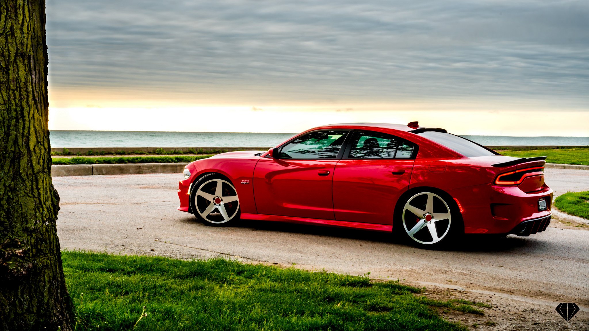 Red Dodge Charger with Custom Style Rear Spoiler - Photo by Blaque Diamond Wheels