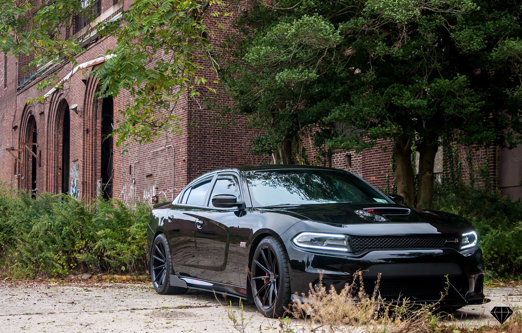 Aftermarket LED-Bar Style Headlights on Black Dodge Charger - Photo by Blaque Diamond Wheels