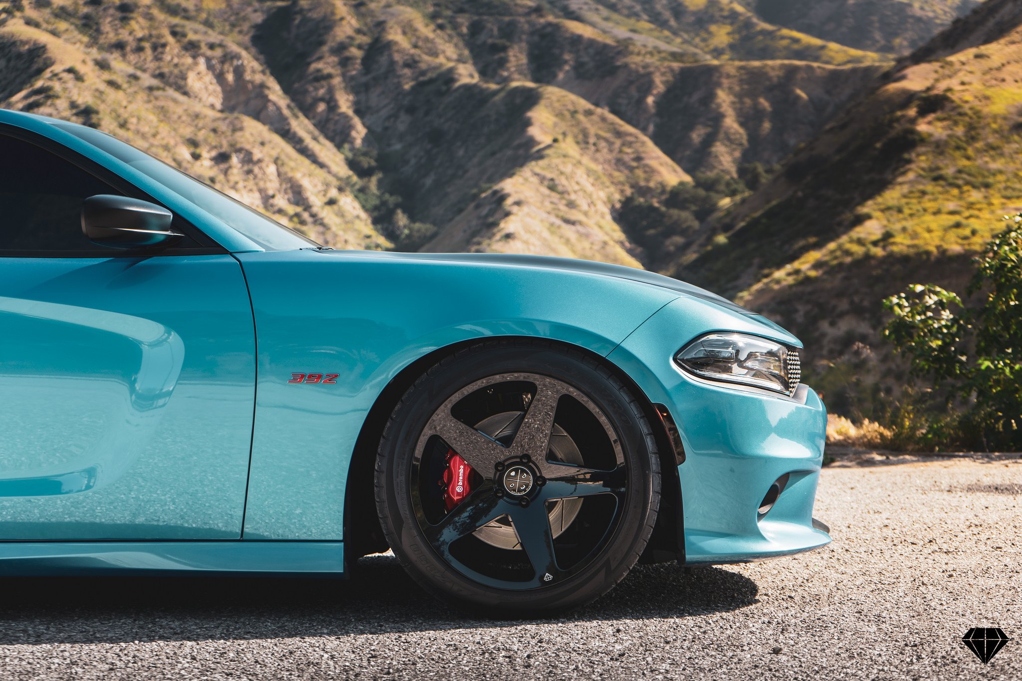 Custom Turquoise Dodge Charger 392 Side Skirts - Photo by Blaque Diamond Wheels