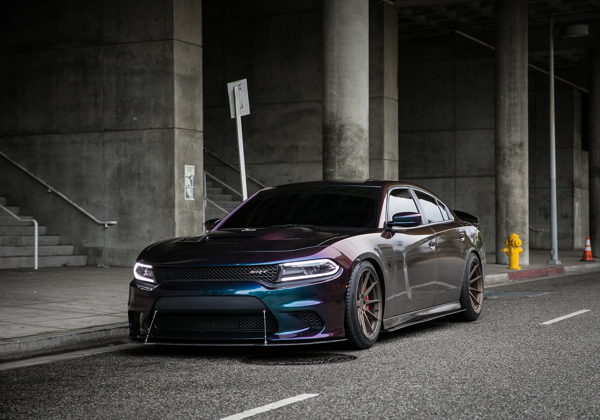 Chameleon Dodge Charger SRT with LED-Bar Style Headlights - Photo by Vertini Wheels