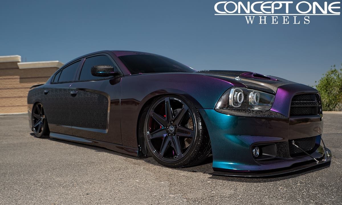 Chameleon Dodge Charger with Custom Front Bumper Spoiler - Photo by Concept One Wheels