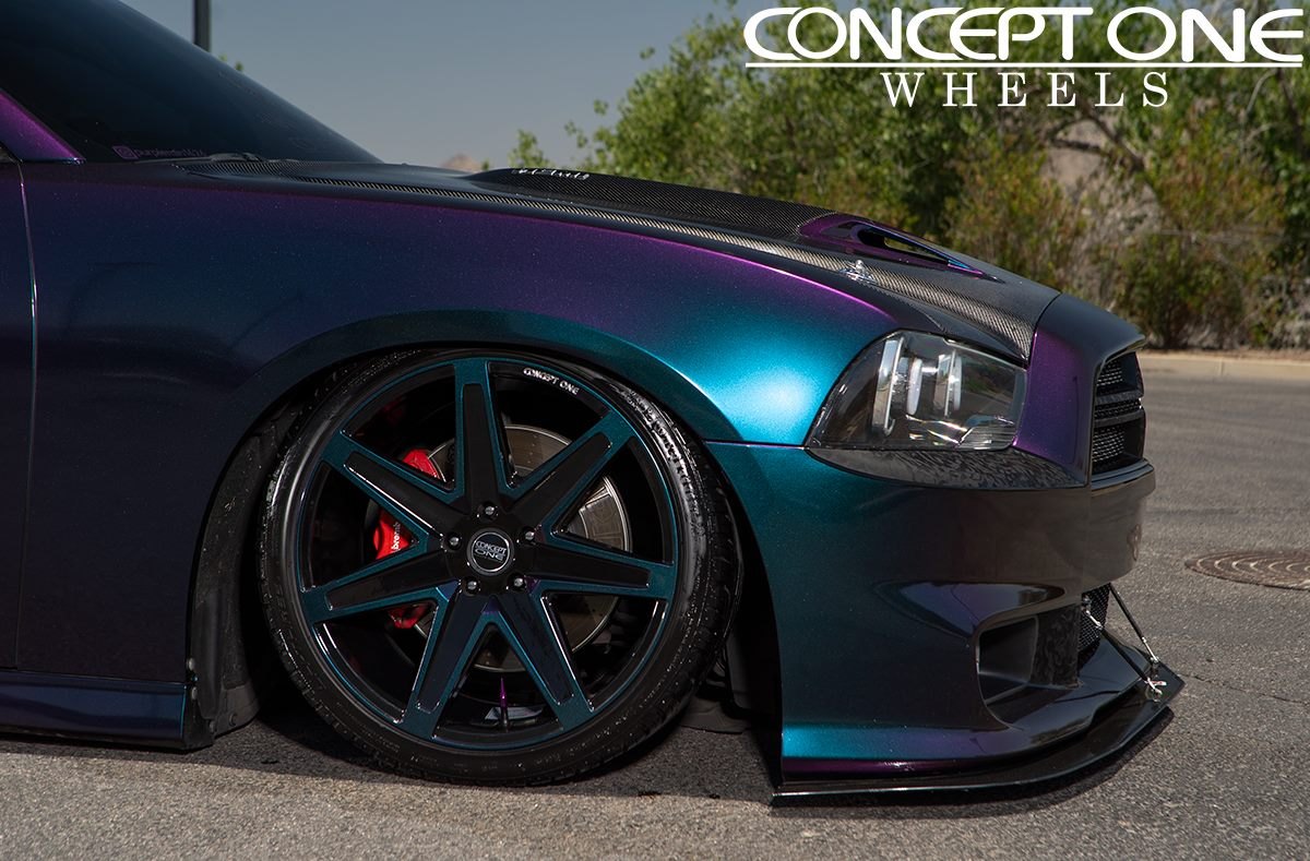 Custom Chameleon Dodge Charger with Carbon Fiber Hood - Photo by Concept One Wheels