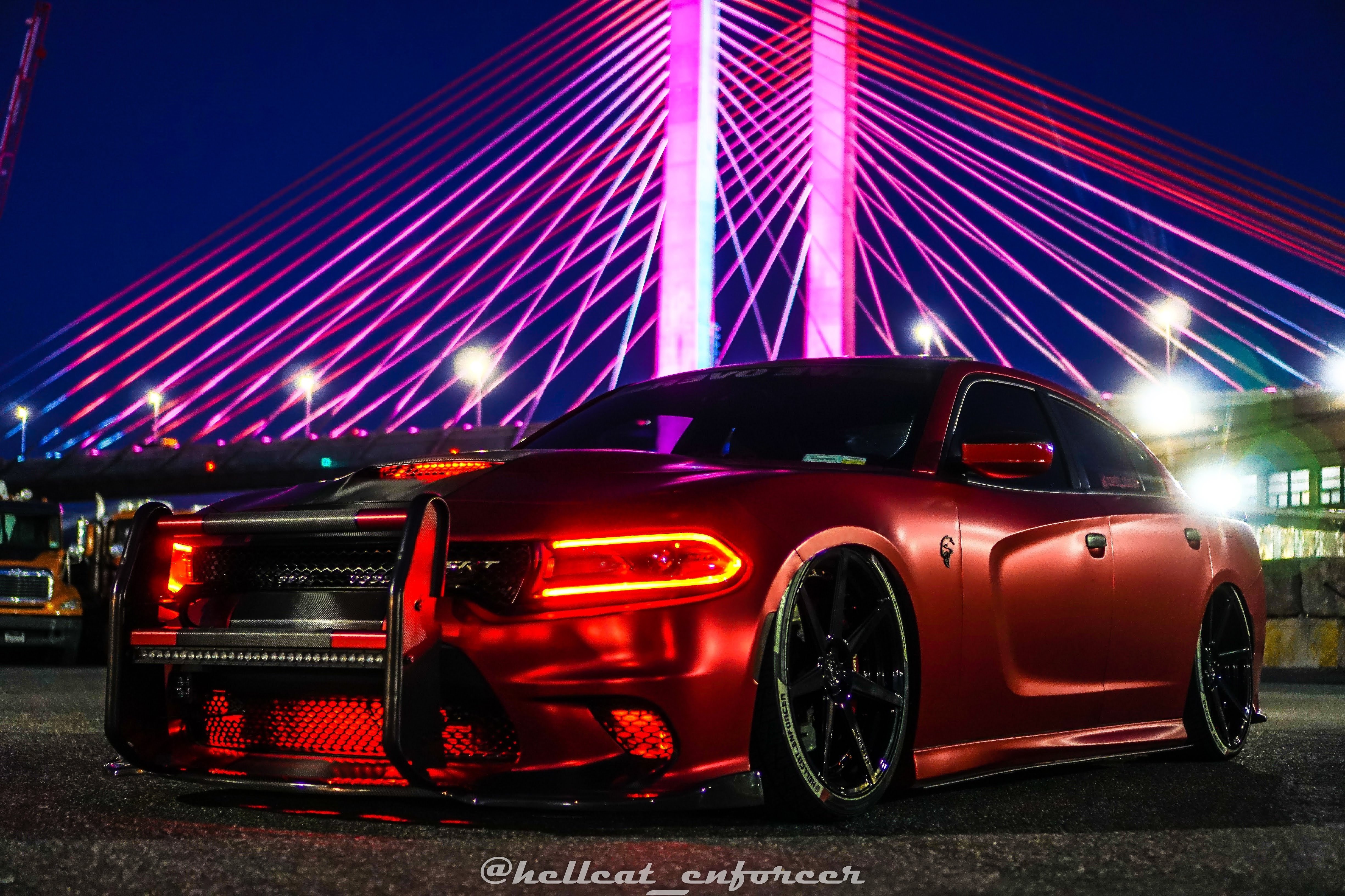Red Dodge Charger with Custom Grille Guard - Photo by @hellcat_enforcer