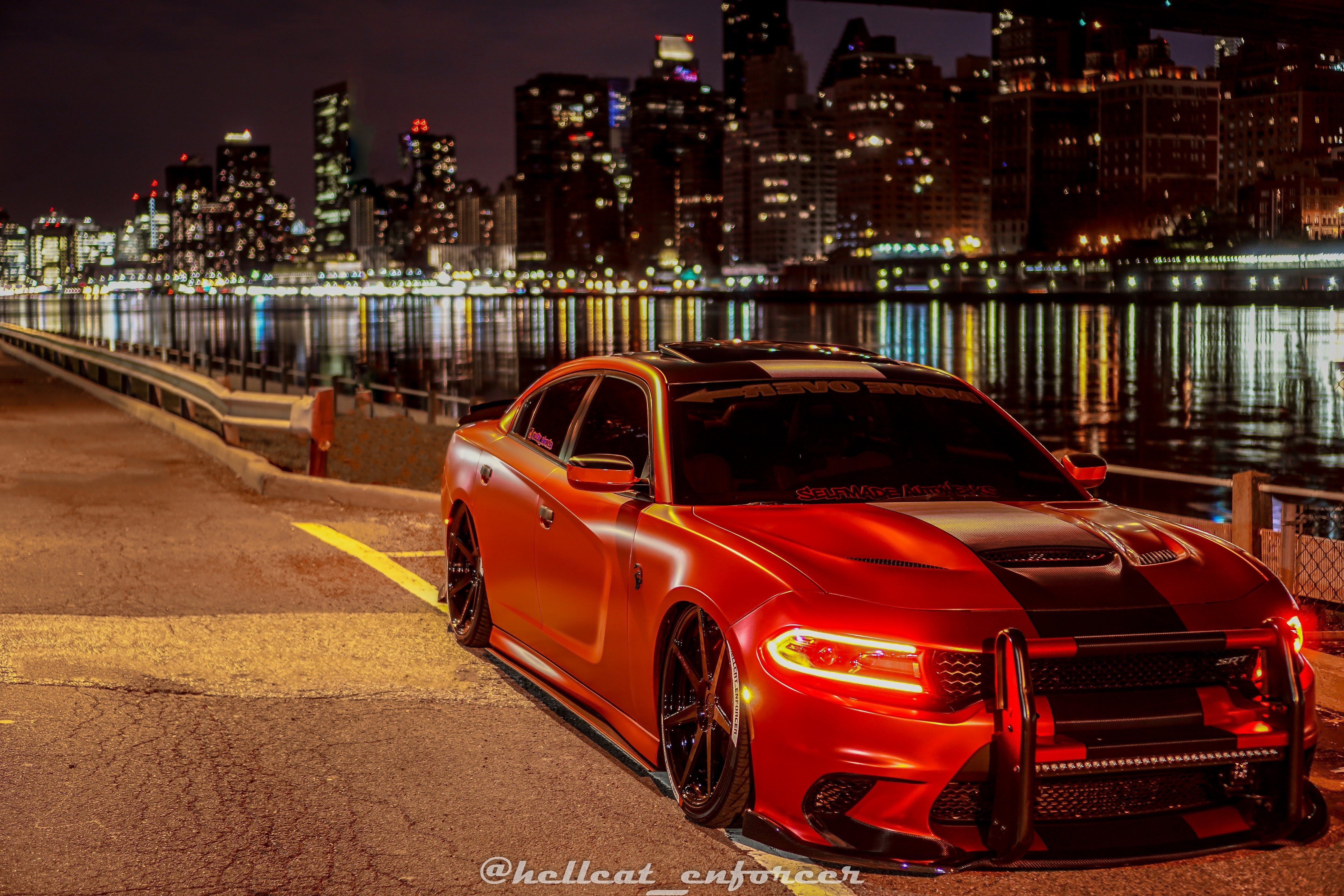 Red Dodge Charger SRT with Carbon Fiber Vented Hood - Photo by @hellcat_enforcer