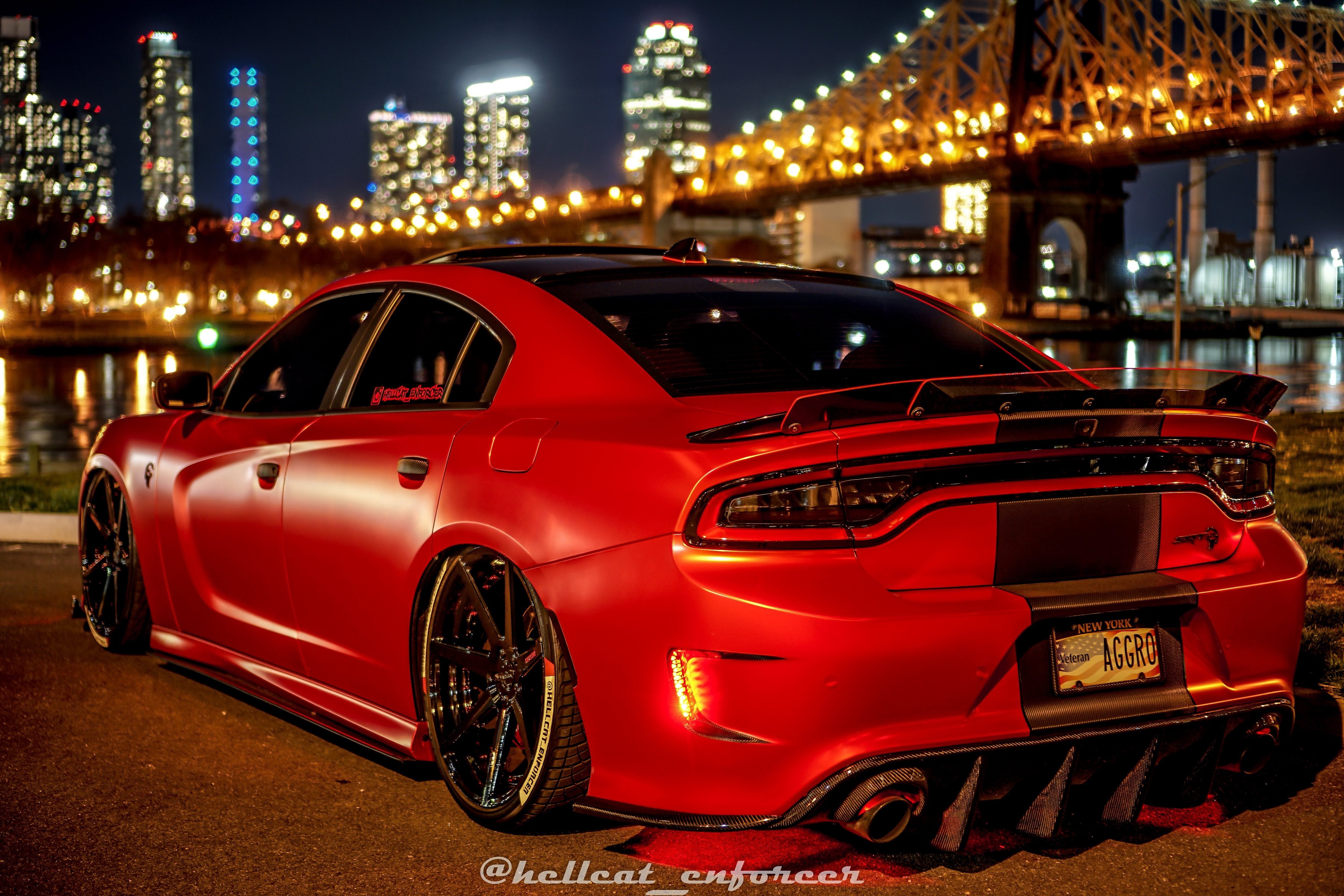 Carbon Fiber Rear Diffuser on Red Dodge Charger SRT - Photo by @hellcat_enforcer
