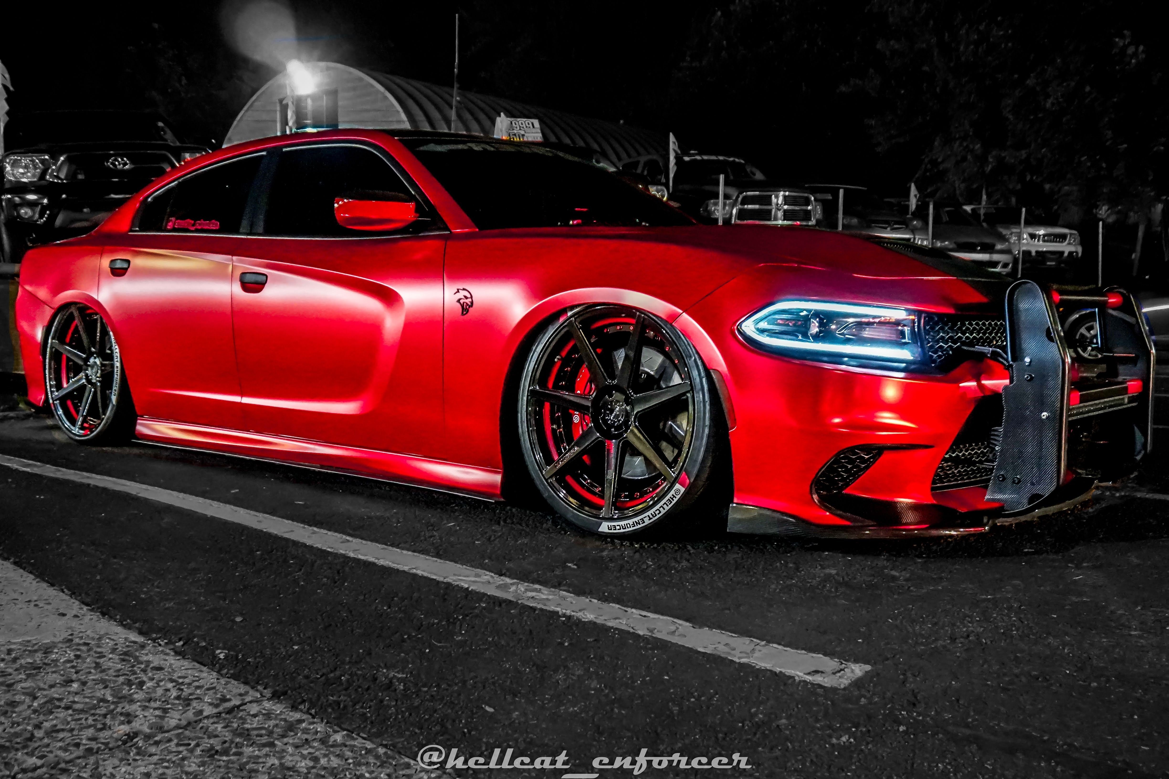LED-Bar Style Headlights on Red Dodge Charger - Photo by @hellcat_enforcer
