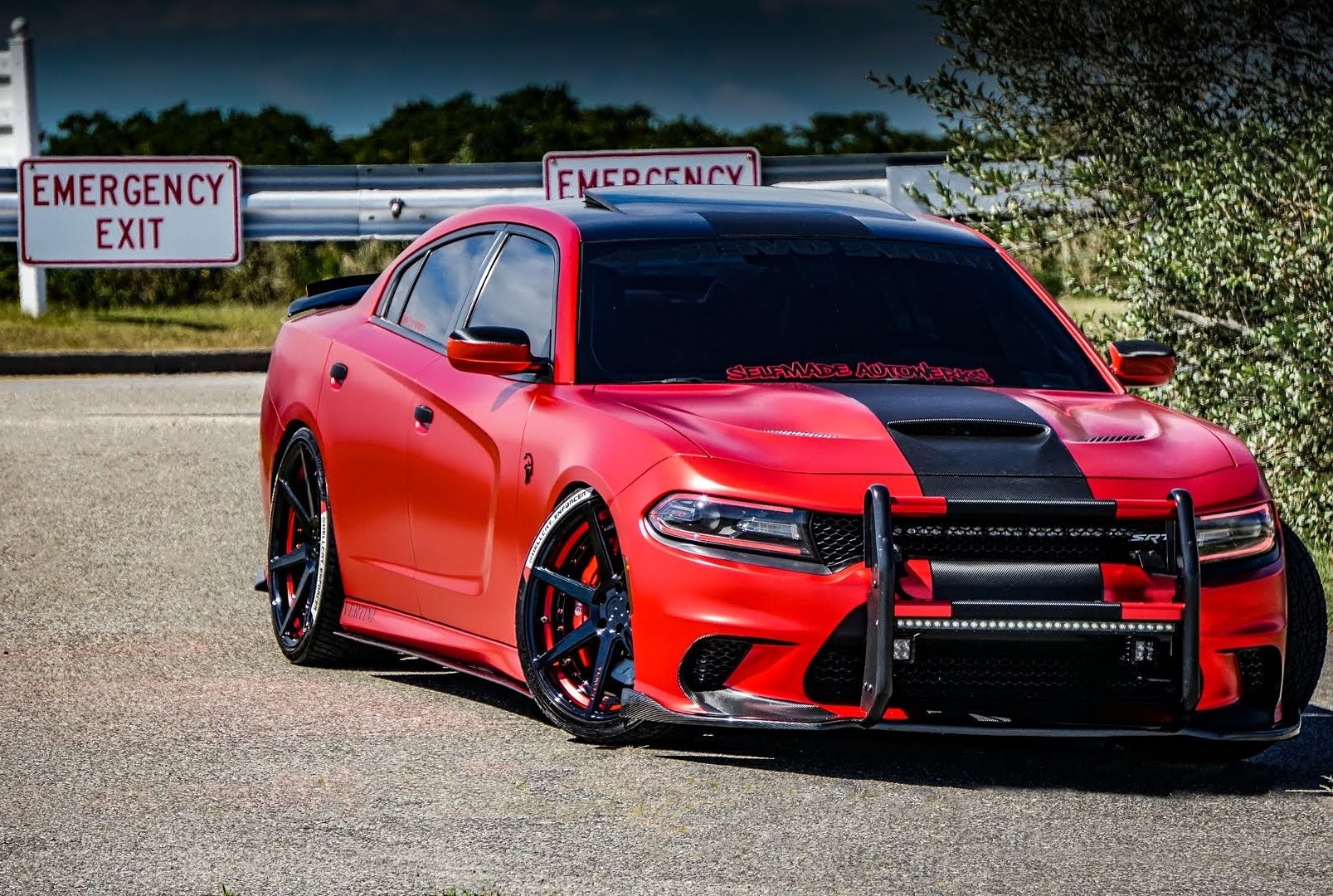 Red Dodge Charger with Custom Gloss Black Wheels - Photo by @hellcat_enforcer