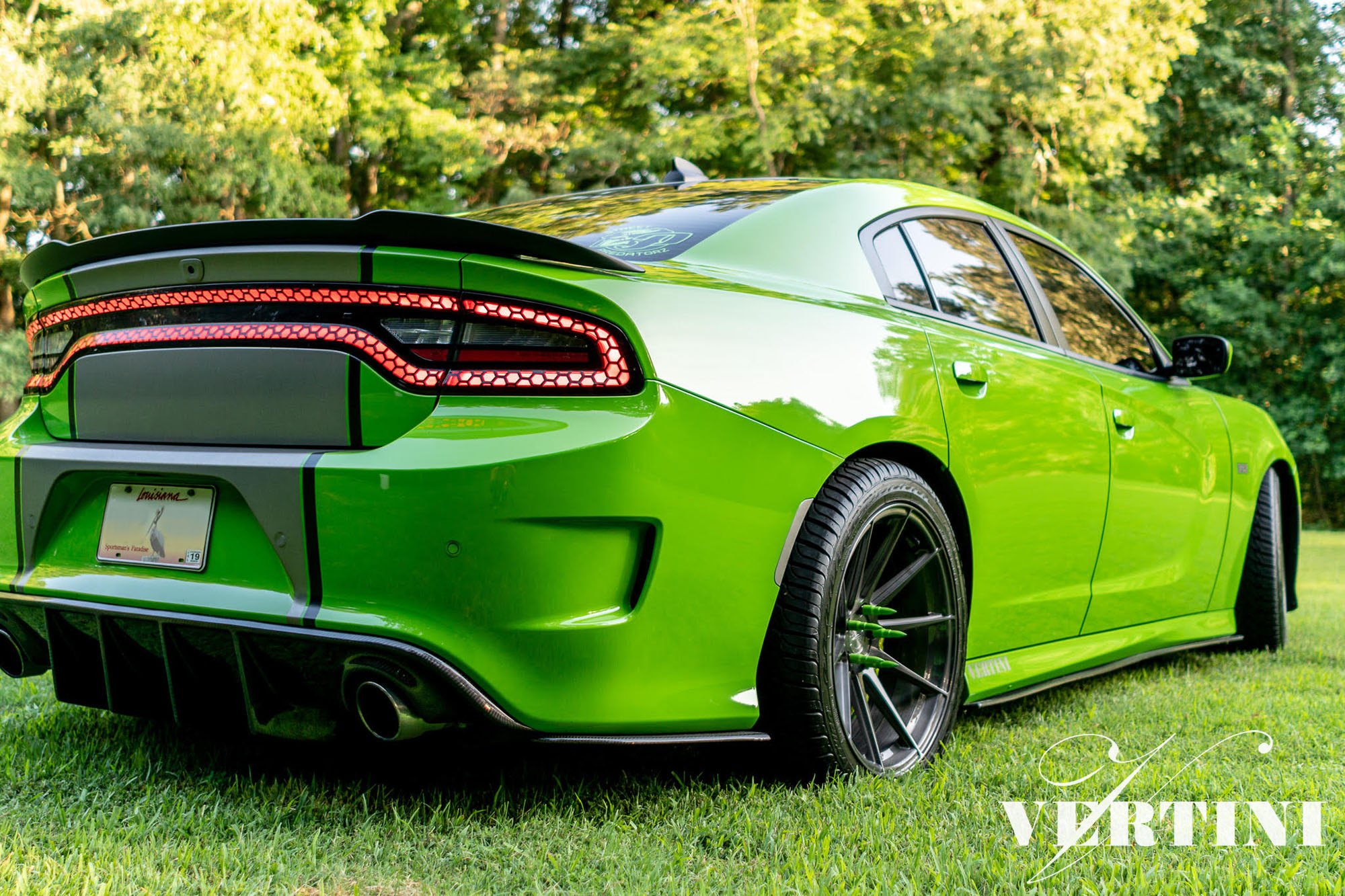 Green Dodge Charger Daytona with Carbon Fiber Rear Diffuser - Photo by Vertini Wheels