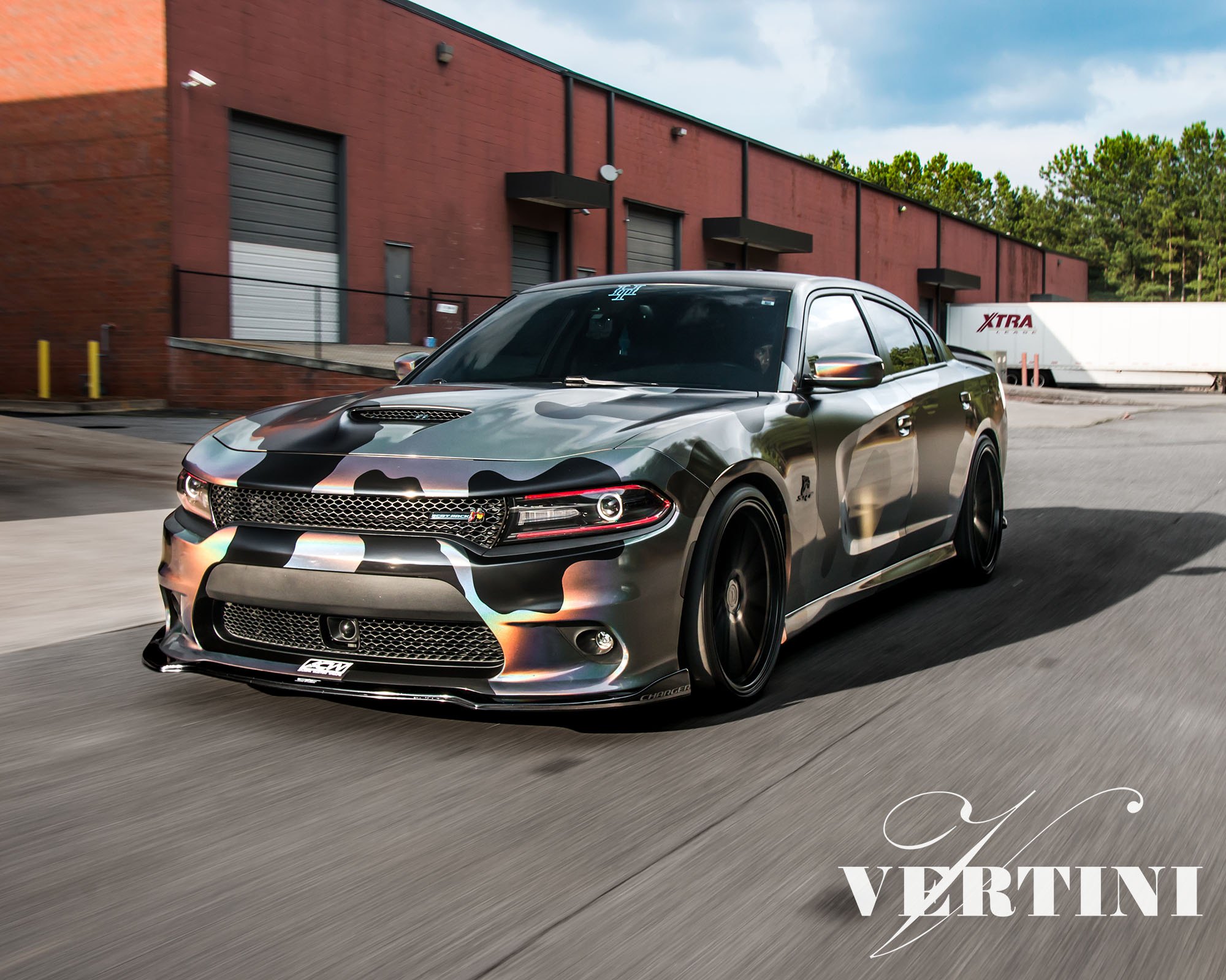 Camo Dodge Charger Scat Pack with Custom Front Bumper - Photo by Vertini Wheels