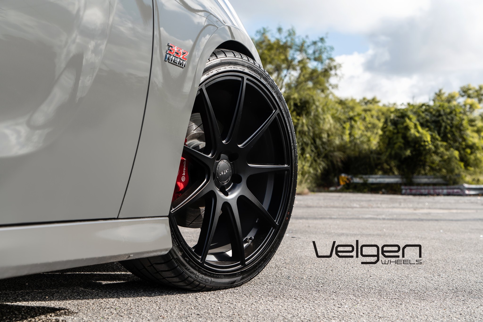 Velgen Rims with Brembo Brakes on Gray Dodge Charger - Photo by Velgen Wheels