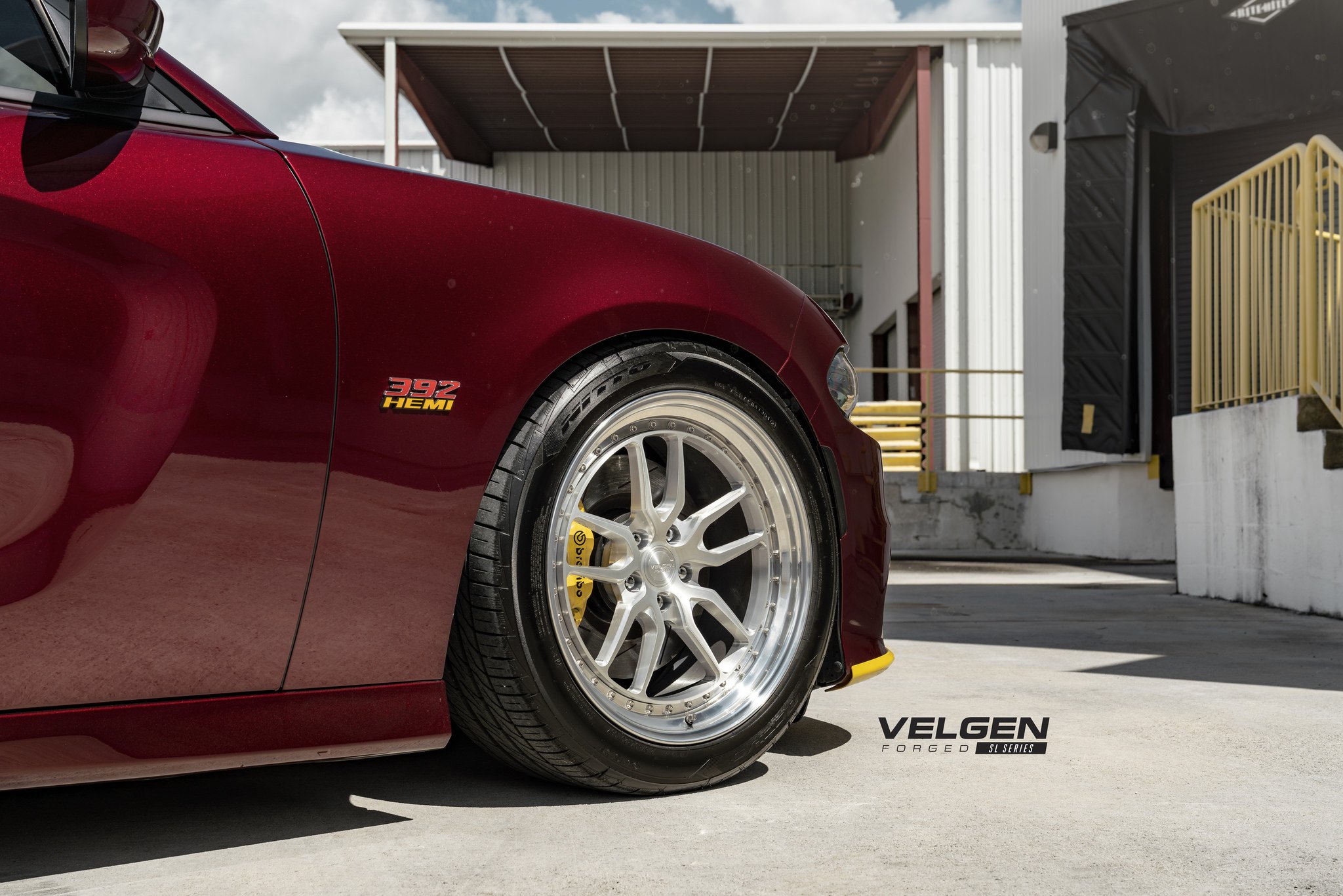 Nitto Tires on Burgundy Dodge Charger Scat Pack - Photo by Velgen Wheels