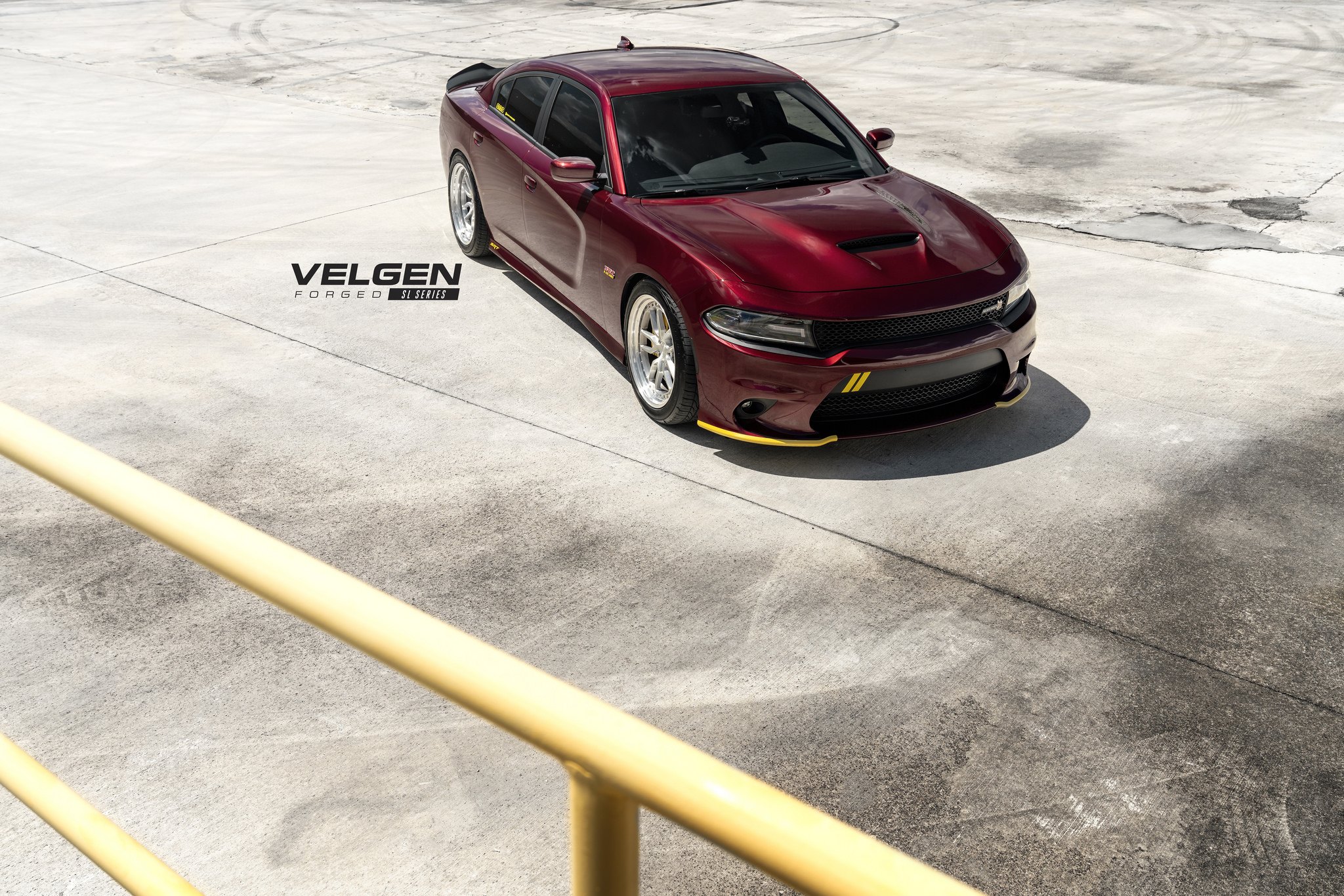Burgundy Dodge Charger with Aftermarket Front Bumper - Photo by Velgen Wheels
