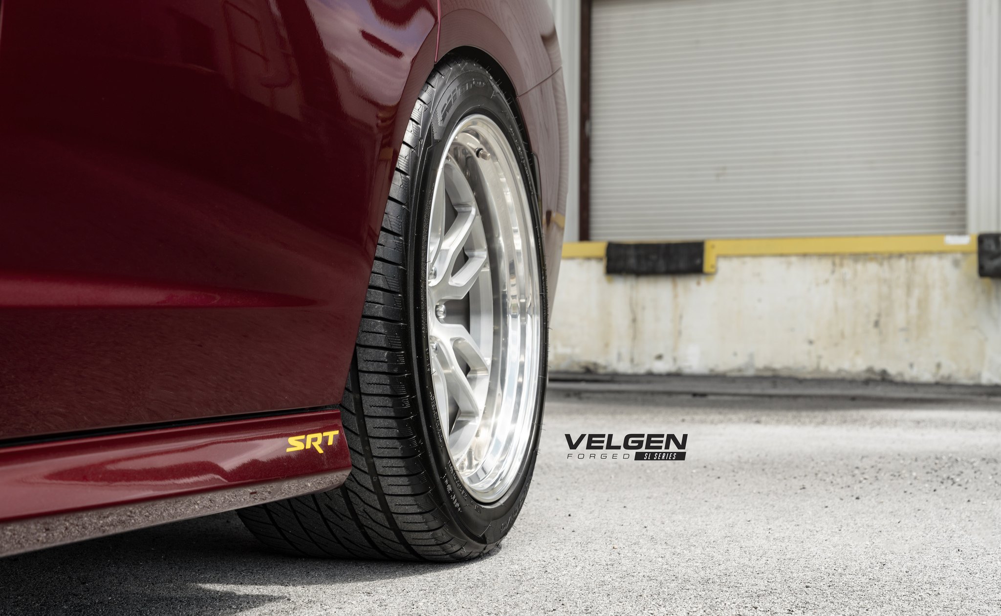 Custom Burgundy Dodge Charger SRT Side Skirts - Photo by Velgen Wheels